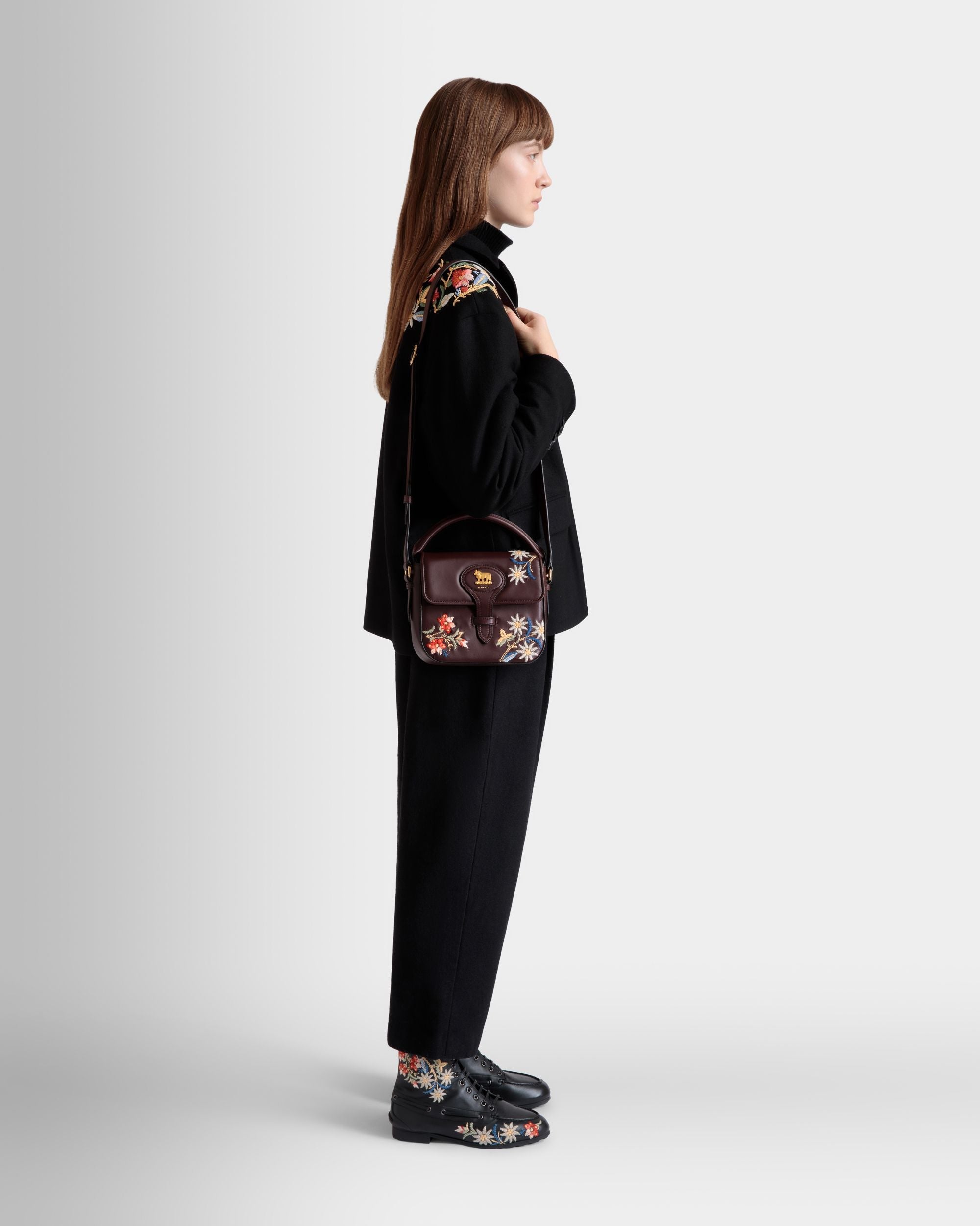 Bally Global - Winter Capsule Minibag in Chestnut Brown Leather With Alpine Flowers - Brown