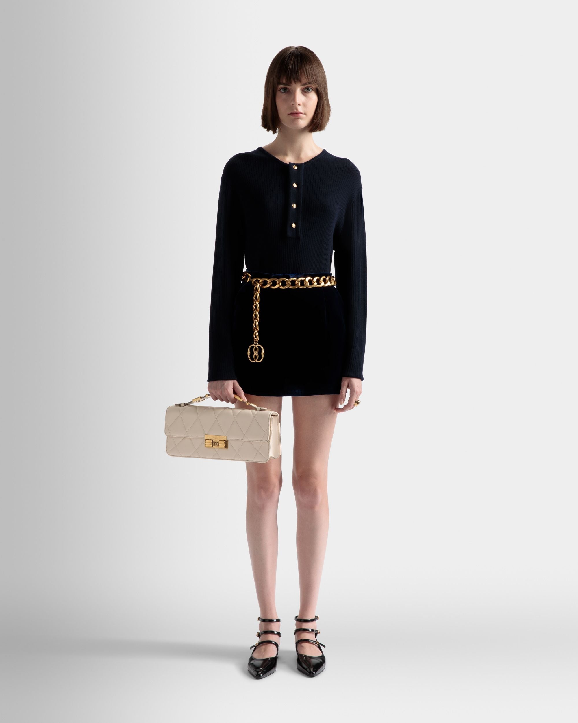Bally Global - Logo Crossbody Large In Bone Leather - Blanco