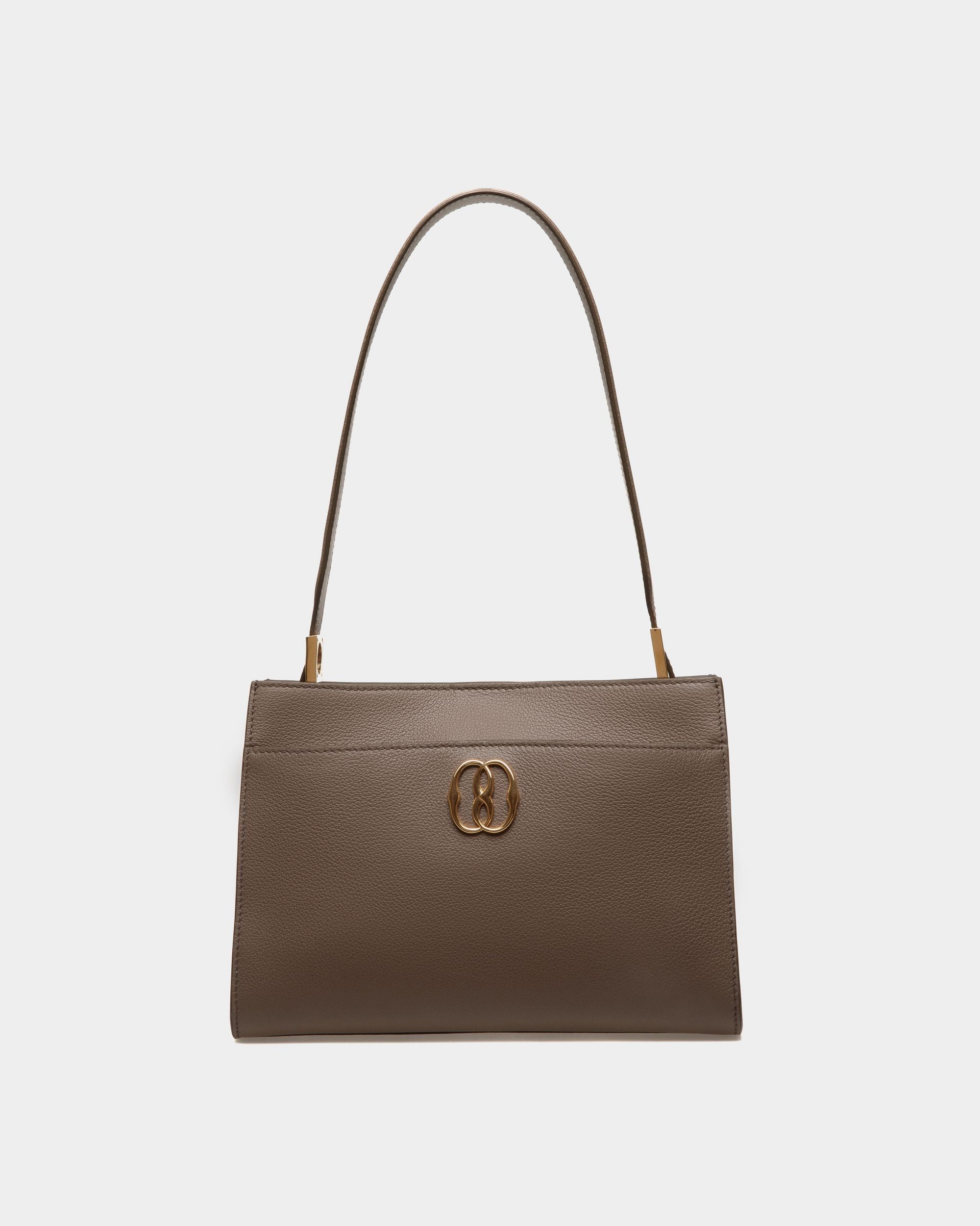 Bally Global - Emblem Shoulder Bag in Beige Grained Leather - Beige