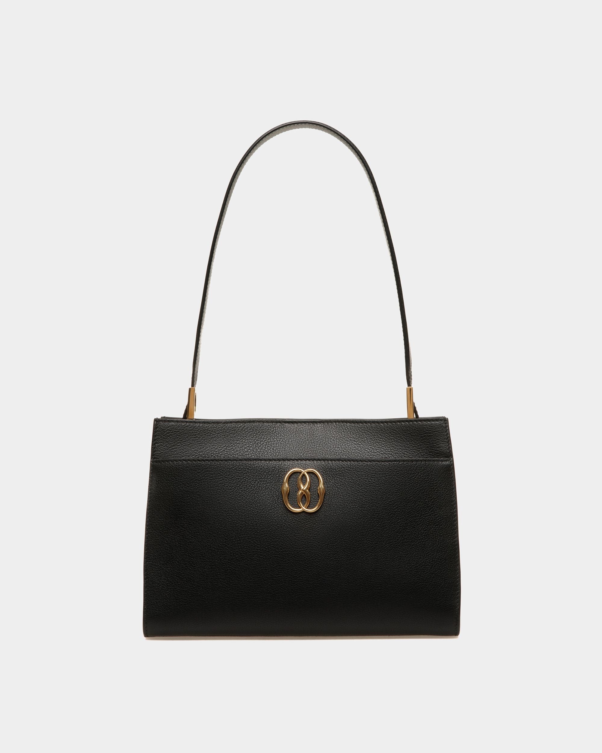 Bally Global - Emblem Shoulder Bag In Black Grained Leather - Black