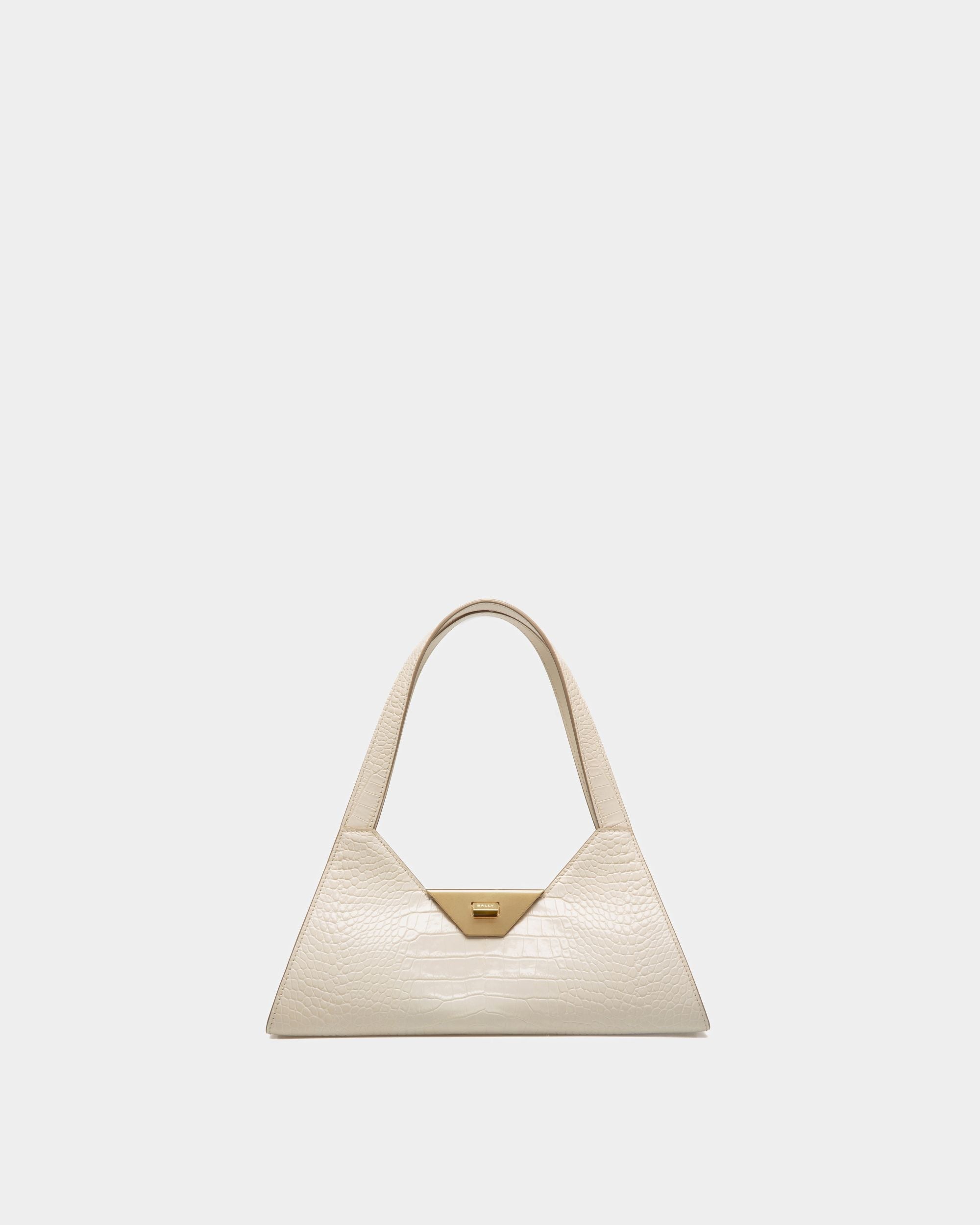 Bally Global - Tilt Small Shoulder Bag In White Crocodile Print Leather - White