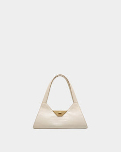 Tilt Small Shoulder Bag In White Crocodile Print Leather