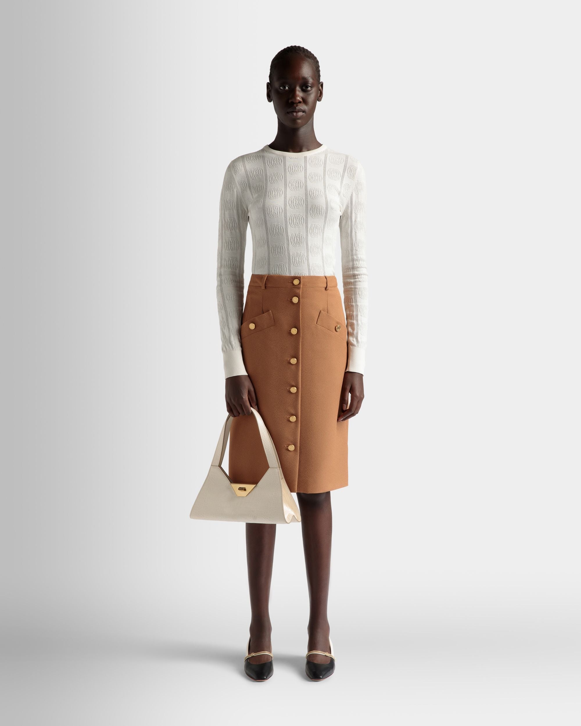 Bally Global - Tilt Small Shoulder Bag In White Crocodile Print Leather - White