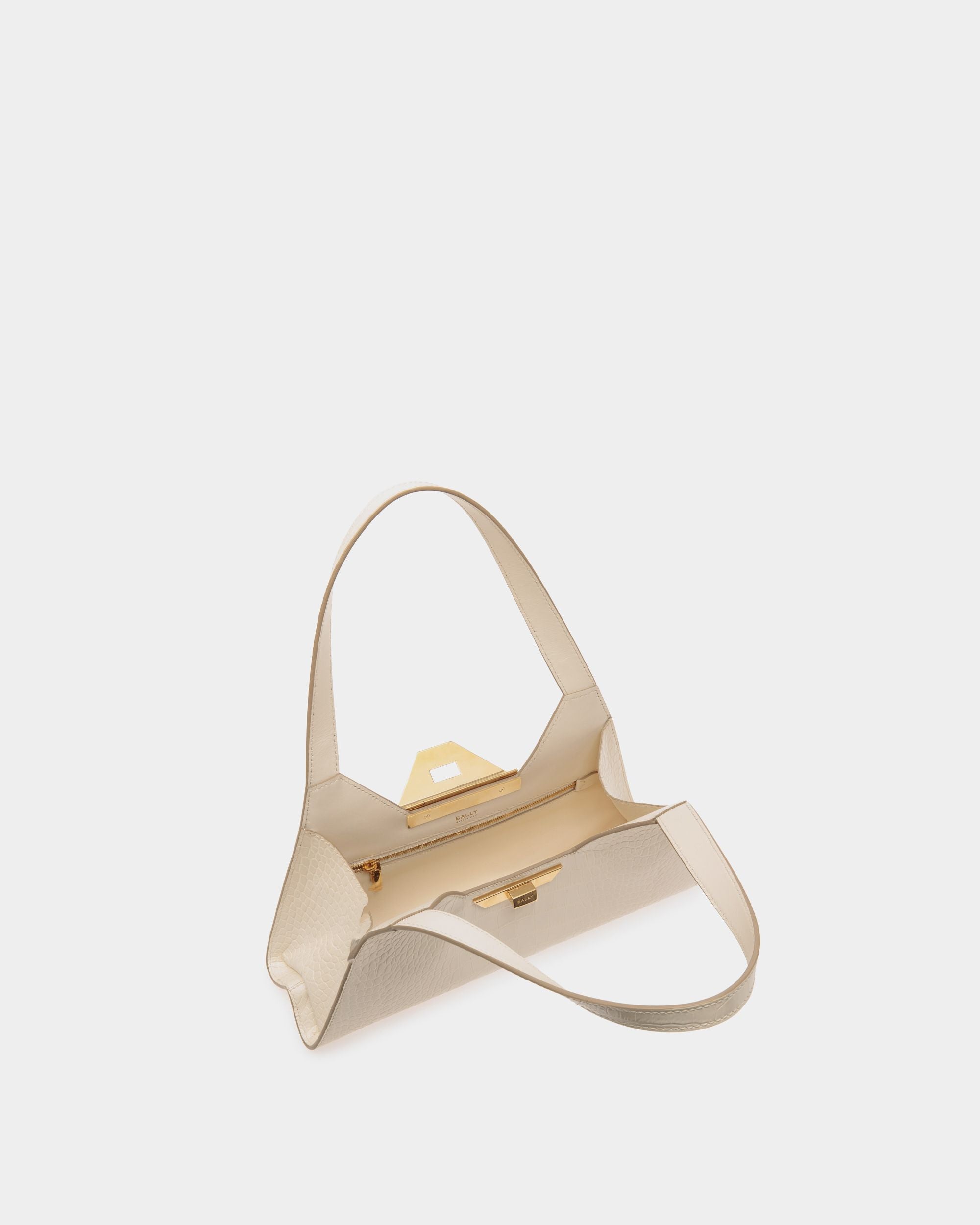 Bally Global - Tilt Small Shoulder Bag In White Crocodile Print Leather - White