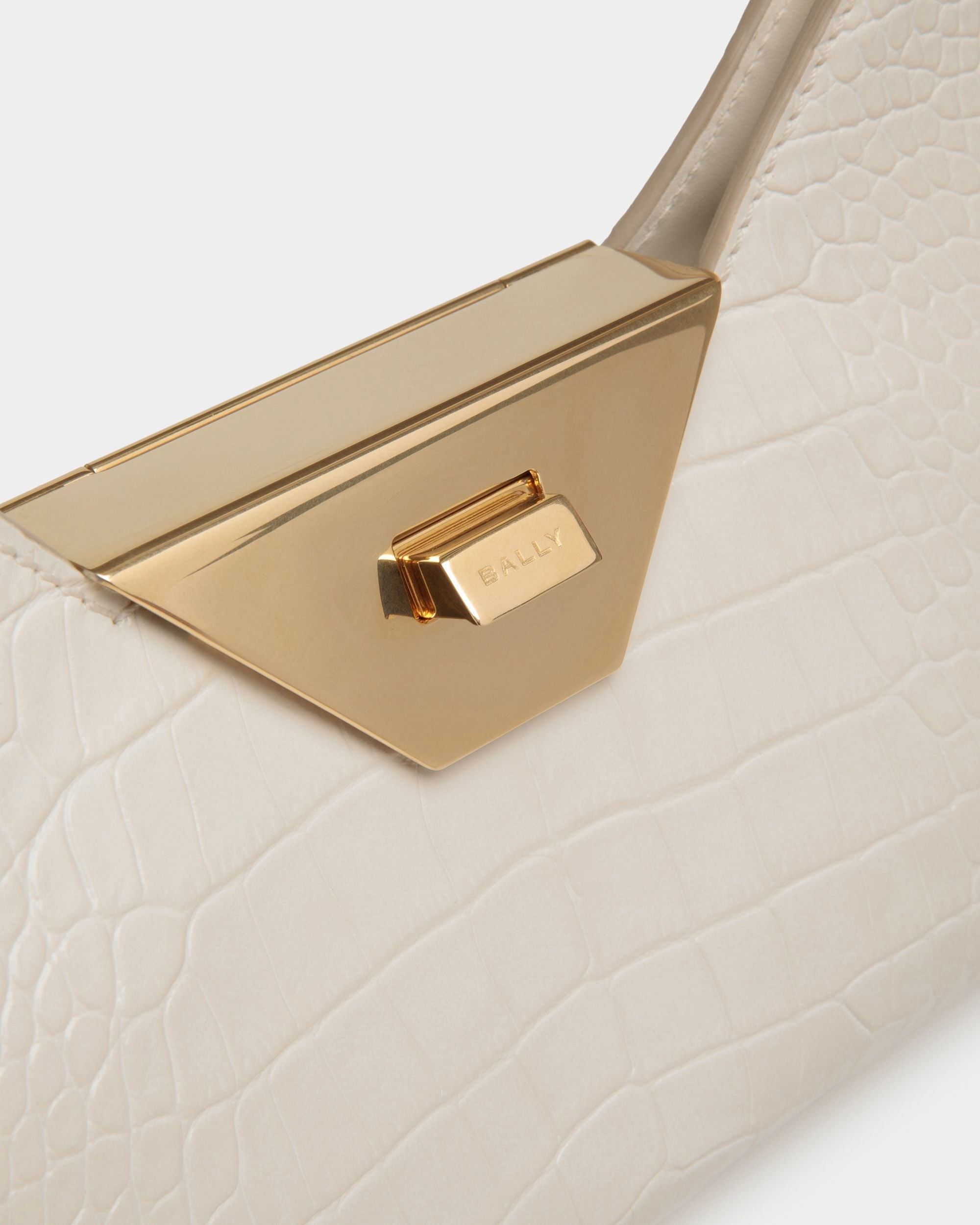 Bally Global - Tilt Small Shoulder Bag In White Crocodile Print Leather - White