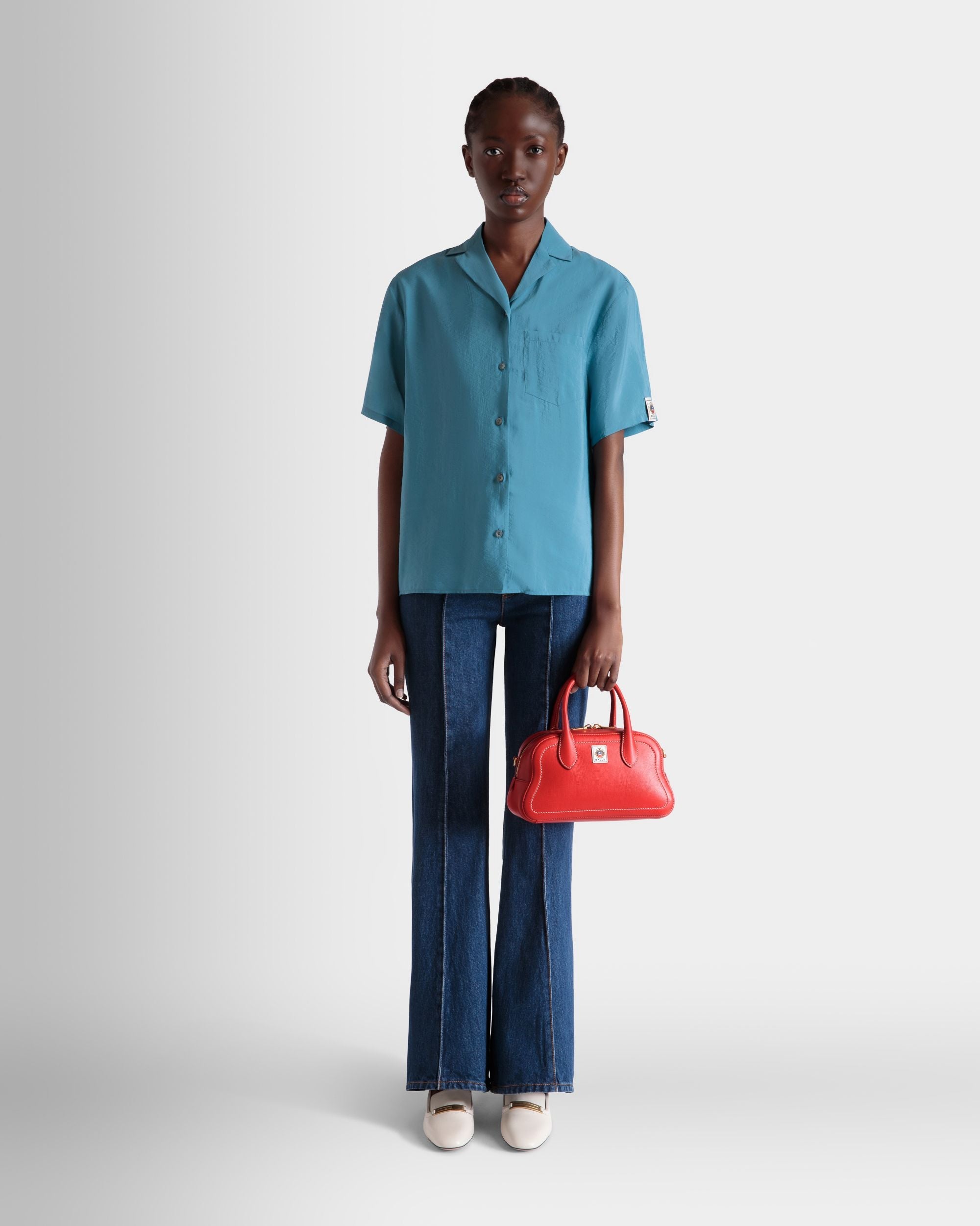 Bally Global - Bolso Con Asa Superior Unda De Piel Granulada Roja - Rojo