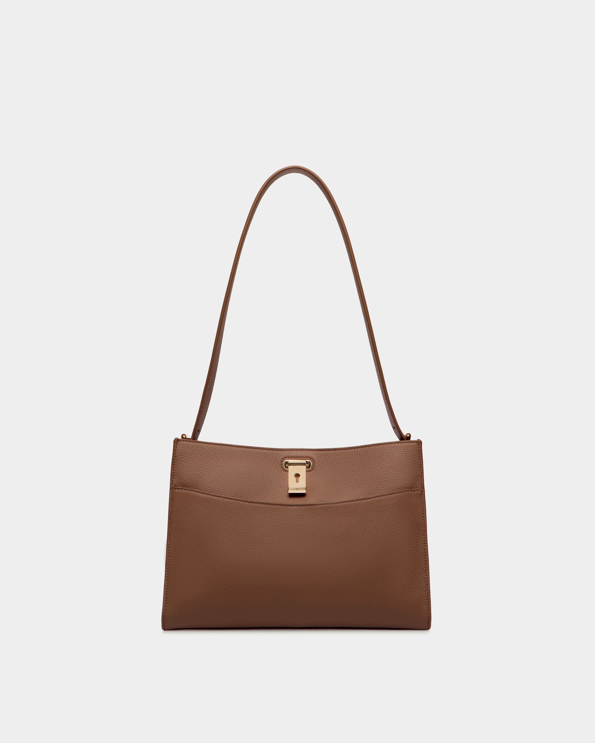 Bally Global - Lock Me Shoulder Bag in Brown Grained Leather - Brown