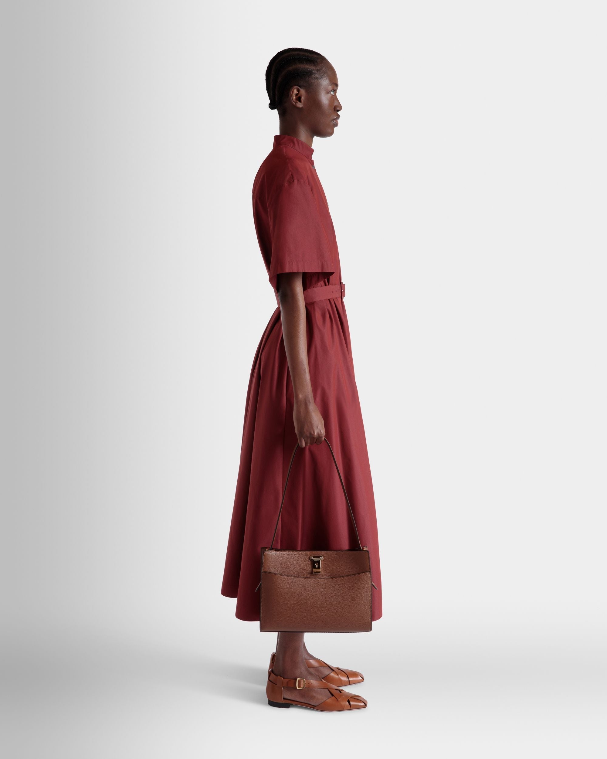 Bally Global - Lock Me Shoulder Bag in Brown Grained Leather - Brown