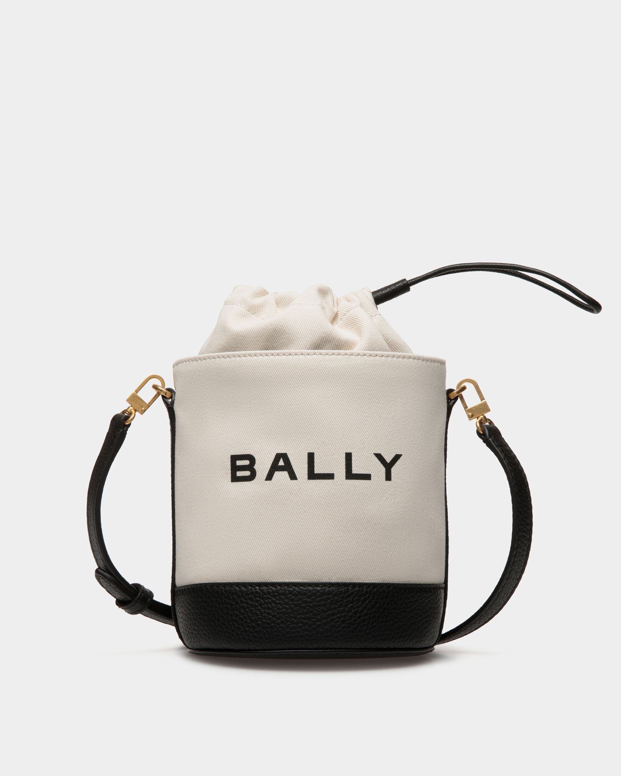 Bally Global - Bar Mini Bucket Bag in White And Black Canvas And Leather - White