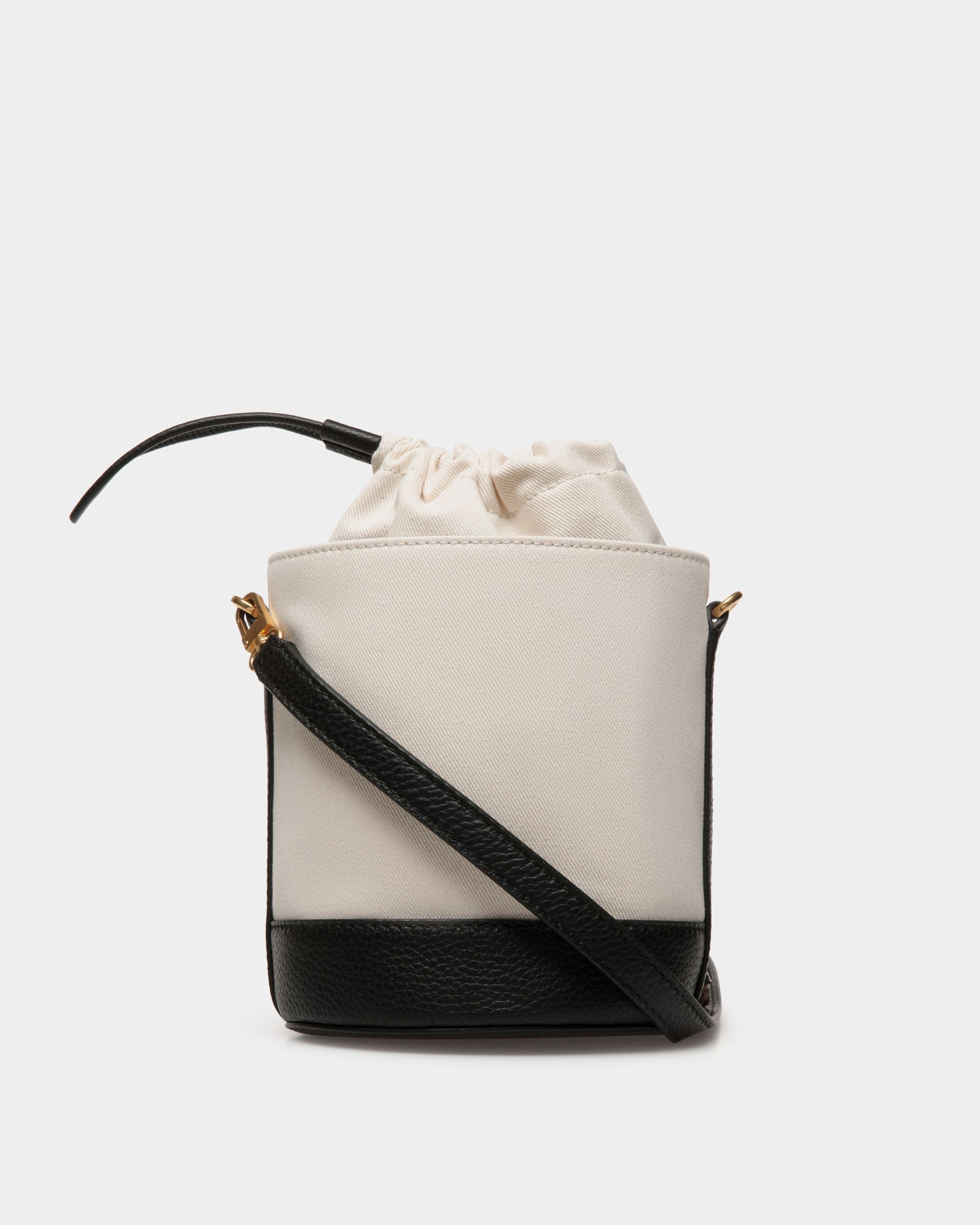 Bally Global - Bar Mini Bucket Bag in White And Black Canvas And Leather - White