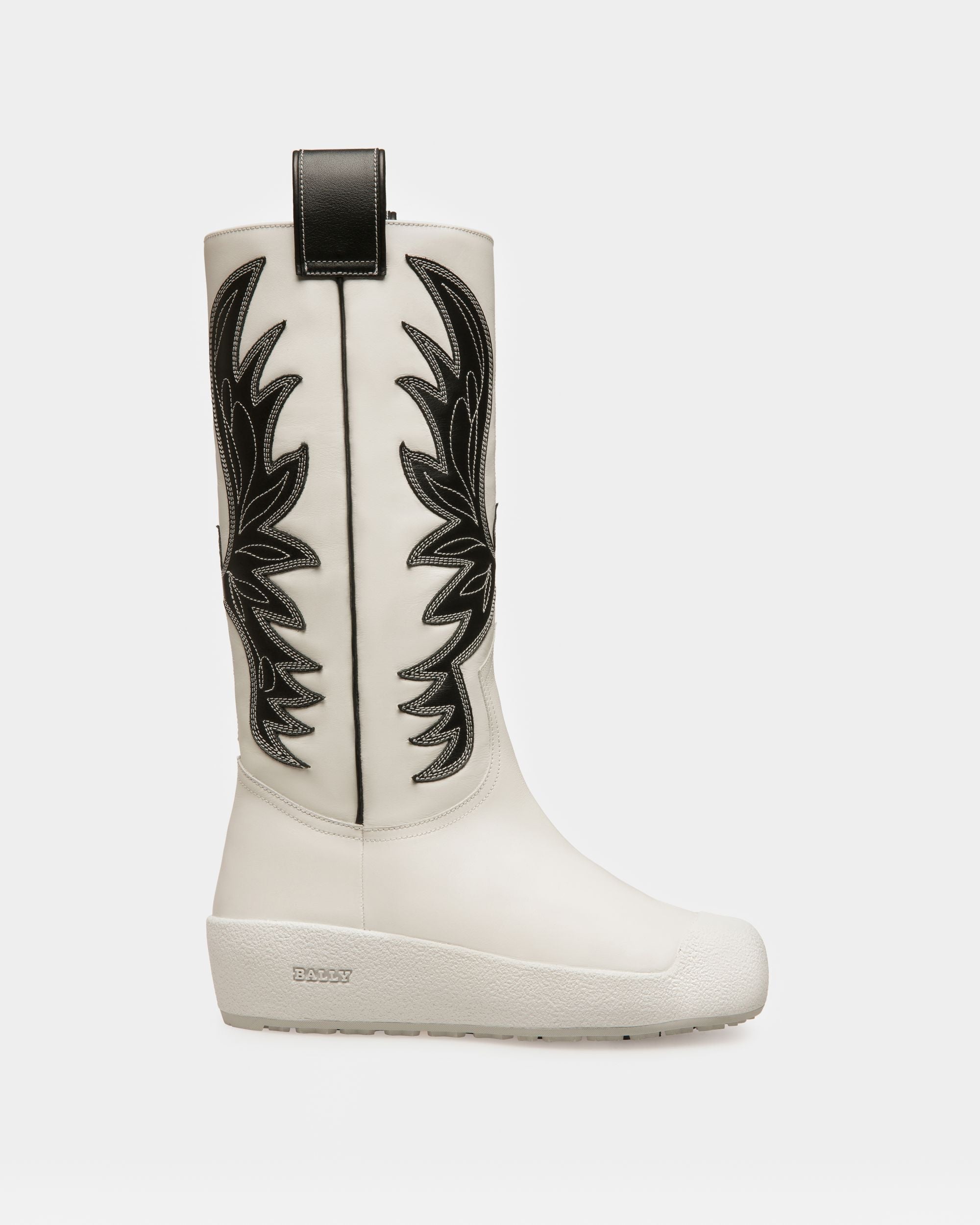 Bally Global - Chambery Leather Long Boots In White & Black - Multicolore