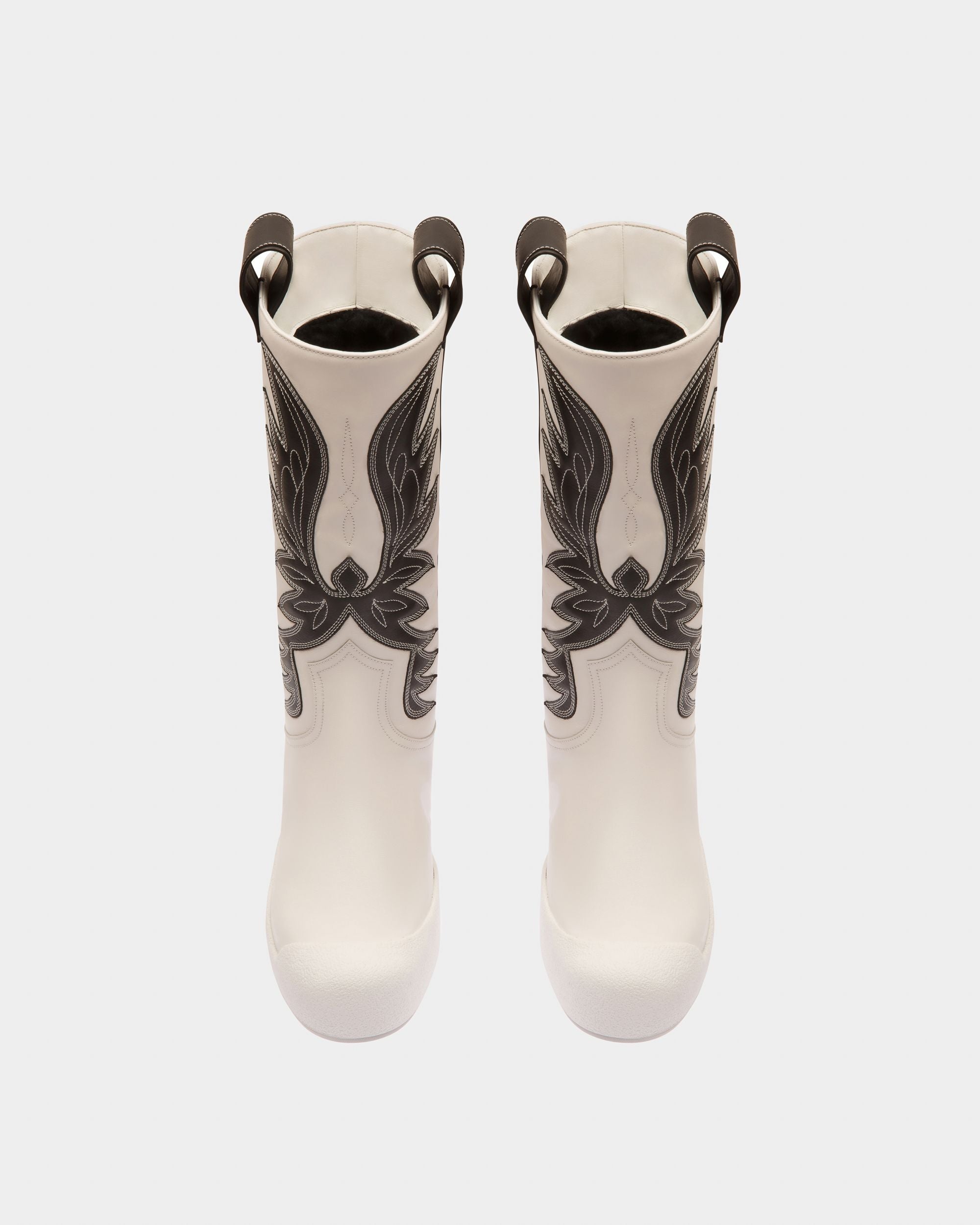 Bally Global - Chambery Leather Long Boots In White & Black - Multicolore