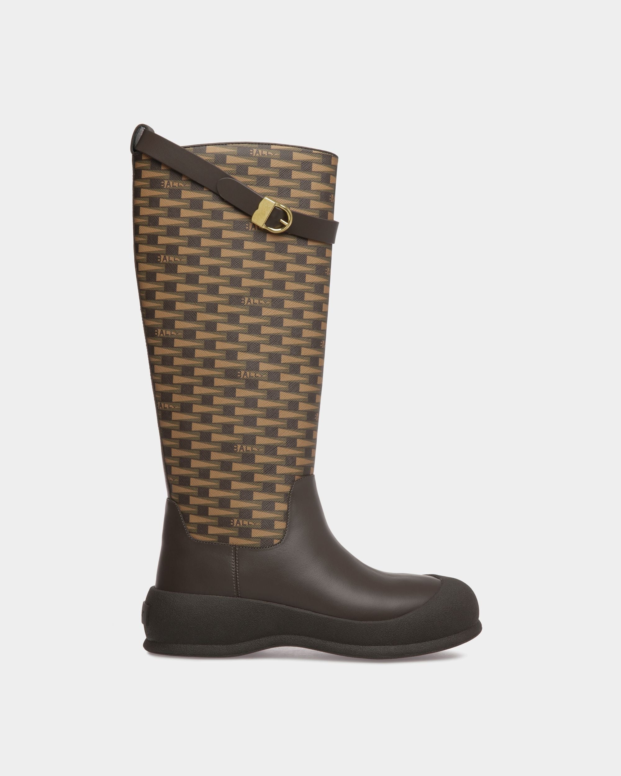 Bally Global - Frei Long Boots In Brown Leather And Mixed Cotton - Marron