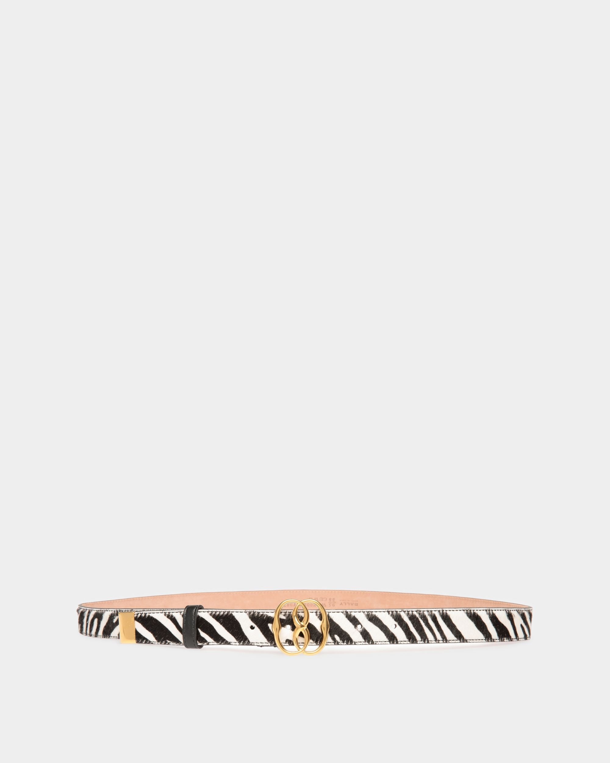Bally Global - Emblem Fixed Belt In White And Black Haircalf Leather - Blanc