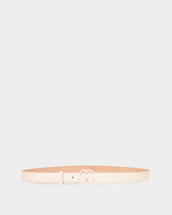 Emblem Fixed Belt In Bone Leather