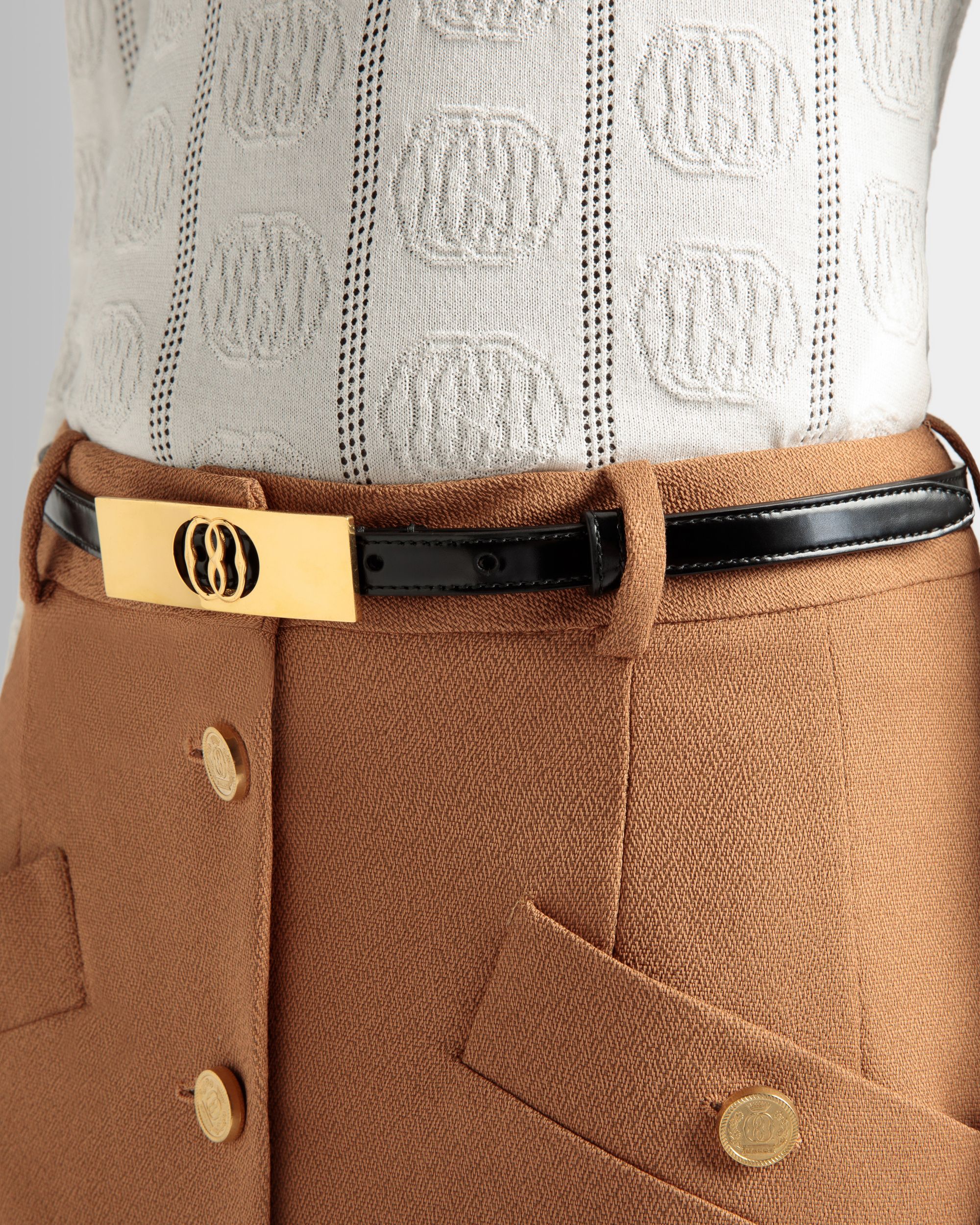 Bally Global - Emblem 15 Mm Belt In Black Brushed Leather - Negro