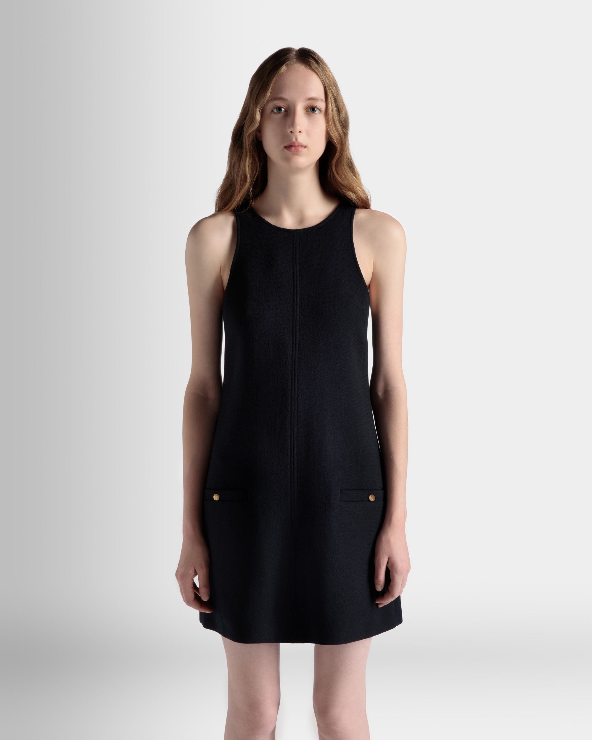 Bally Global - Minivestido Évasé De Lana Navy Blue - Azul