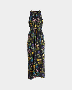 Sleeveless Midi Dress In Mountain Flower Print Silk