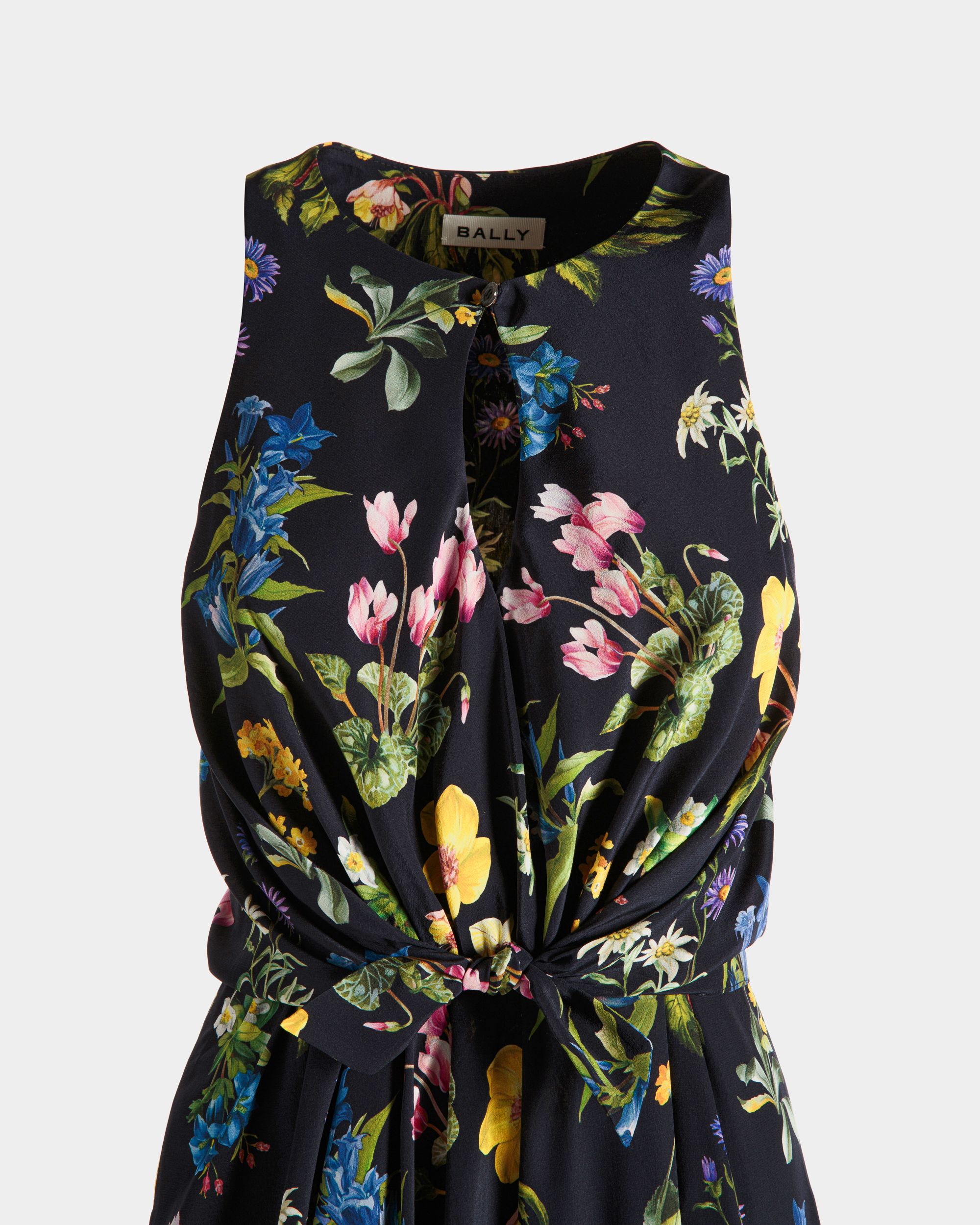 Bally Global - Sleeveless Midi Dress In Mountain Flower Print Silk - Blue