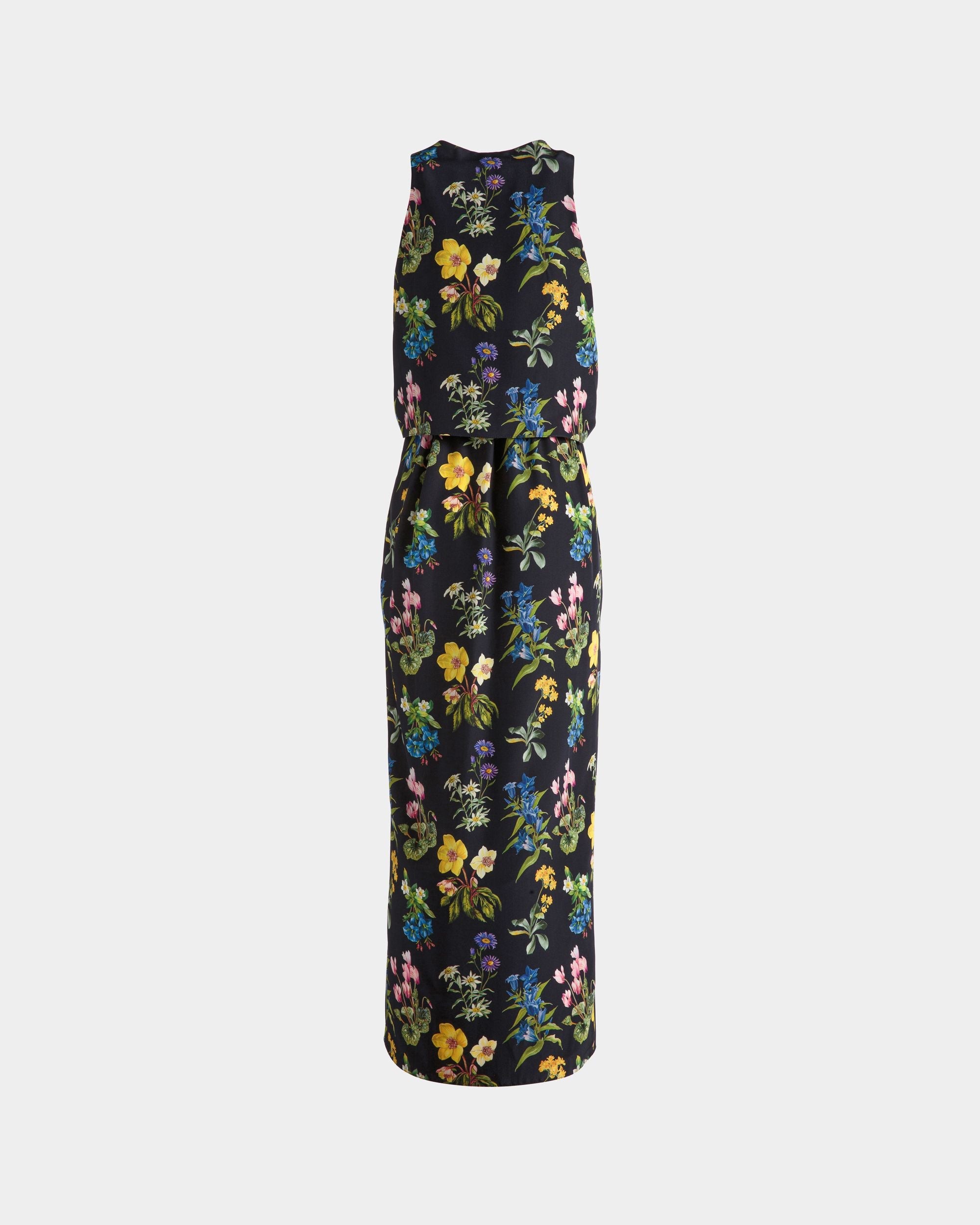 Bally Global - Sleeveless Midi Dress In Mountain Flower Print Silk - Blue