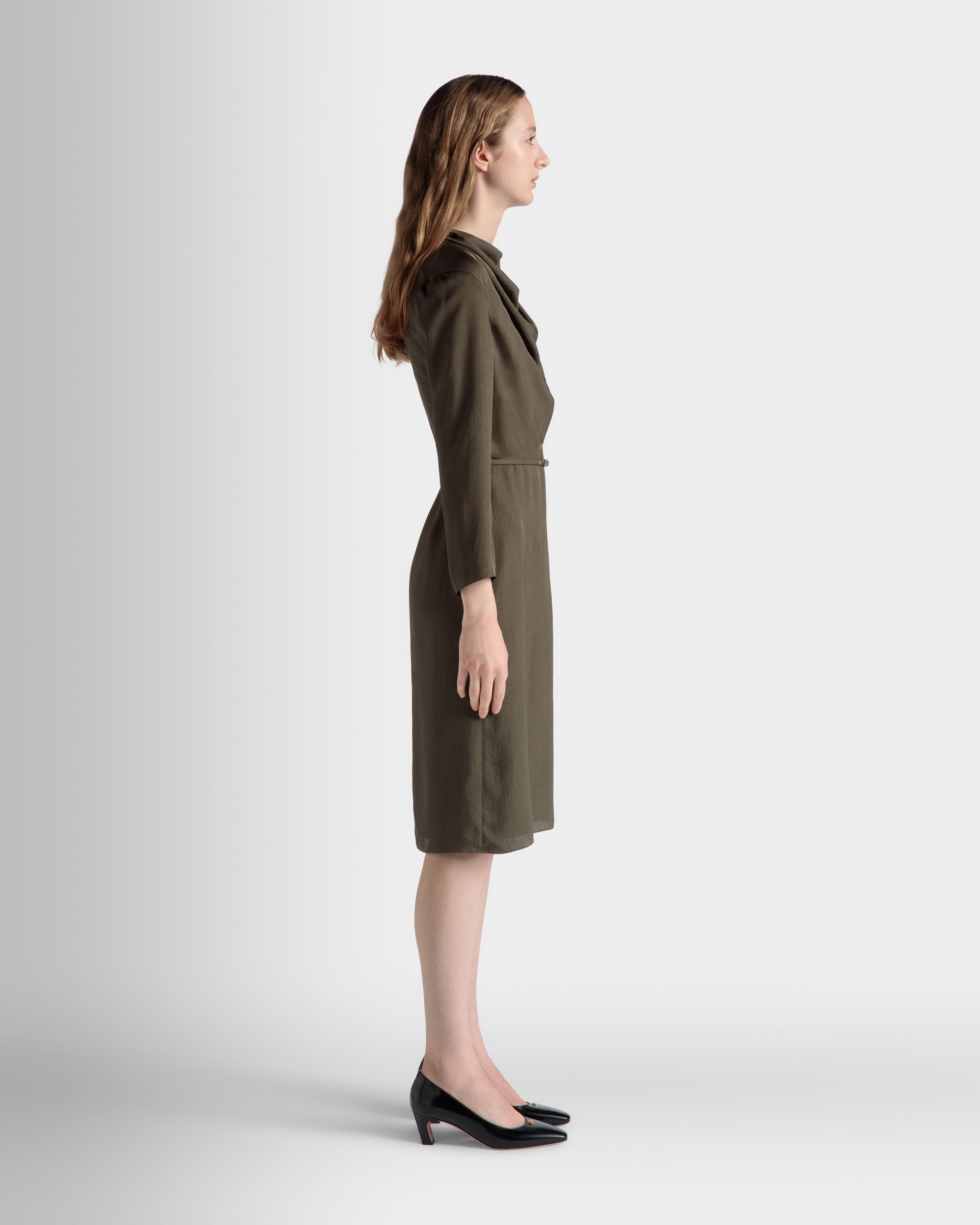 Bally Global - Belted Midi Dress In Military Green Fluid Twill - Green