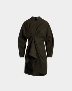Asymmetric Dress In Dark Green Wool