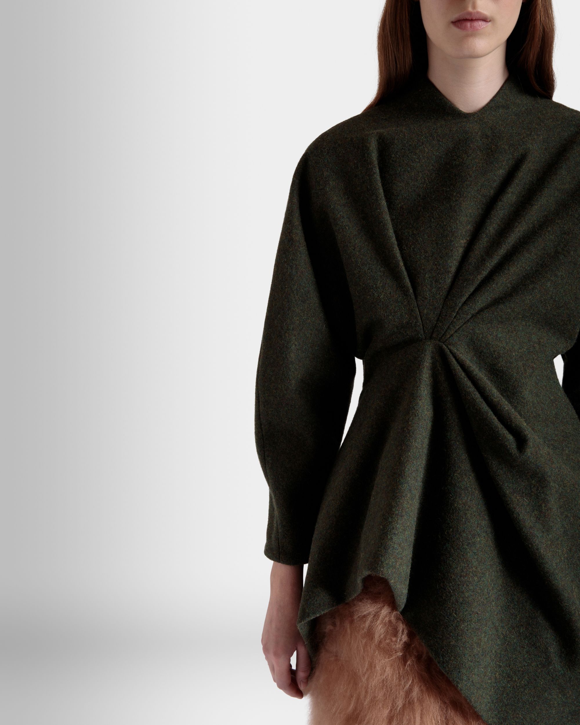 Bally Global - Asymmetric Dress In Dark Green Wool - Verde