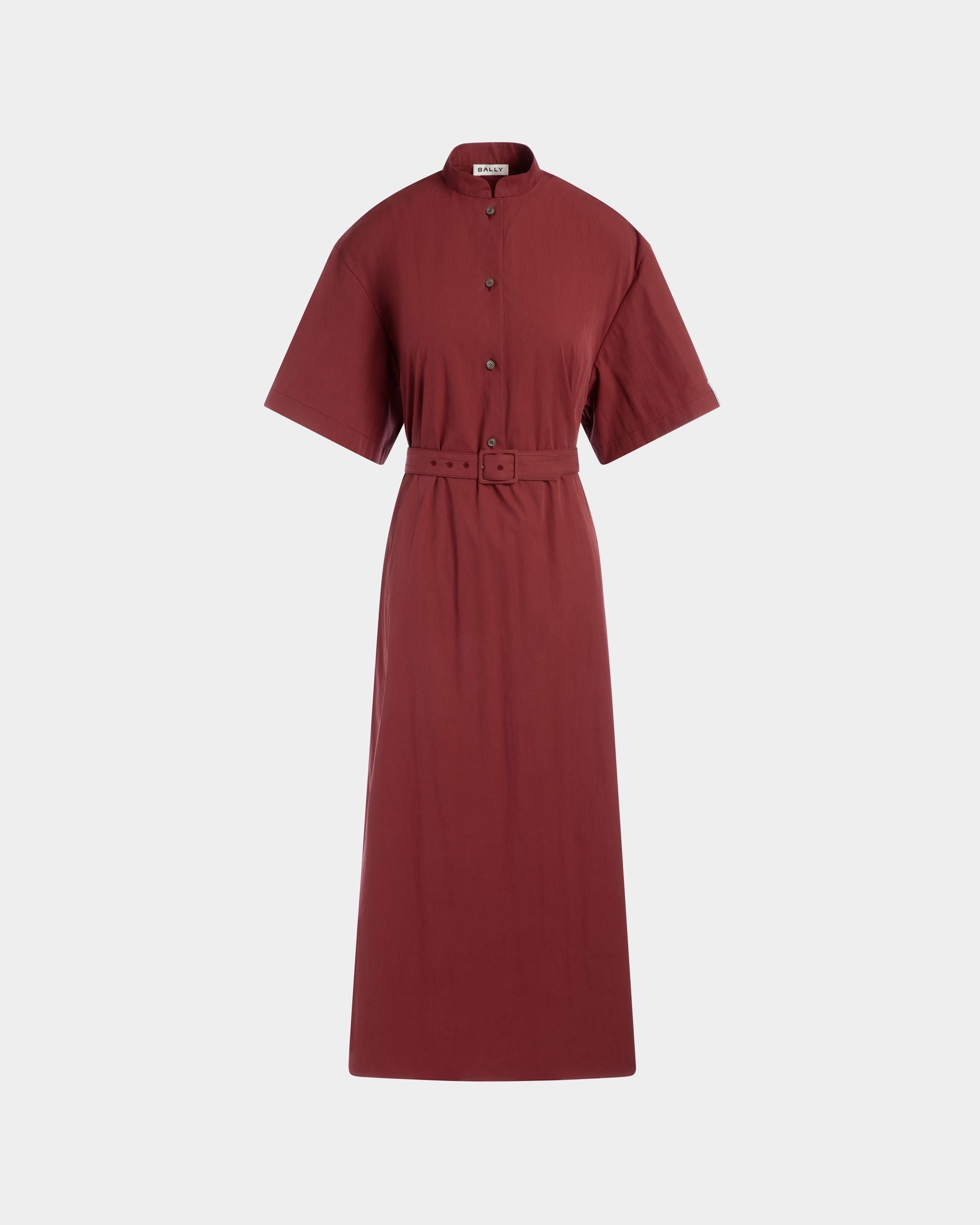Bally Global - Belted Dress in Heritage Red Cotton Blend Poplin - Burgundy