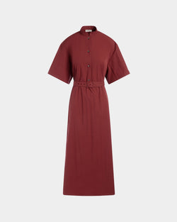 Vestido De Popelina De Mezcla De Algodón Heritage Red Con Cinturón