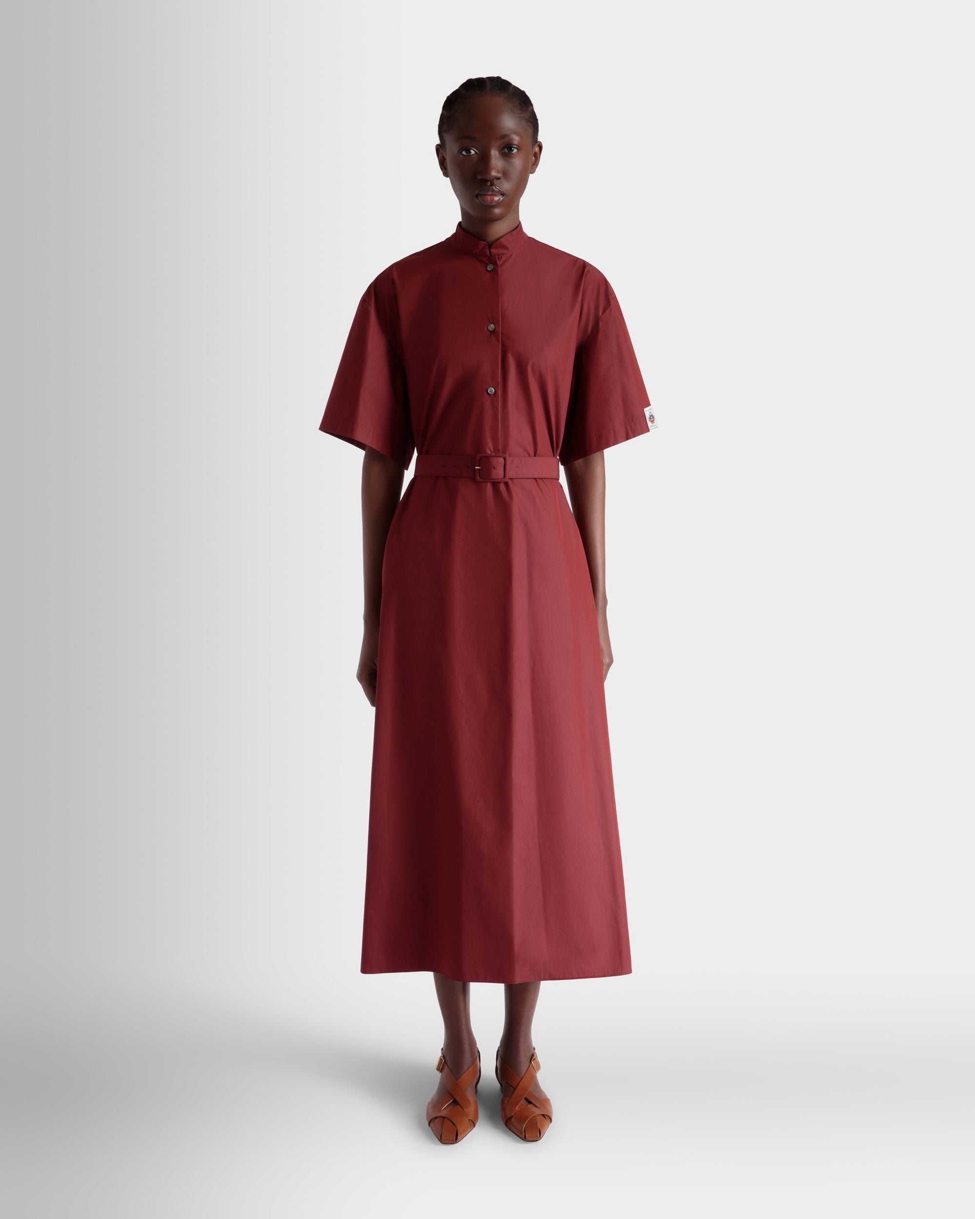 Bally Global - Belted Dress in Heritage Red Cotton Blend Poplin - Burgundy