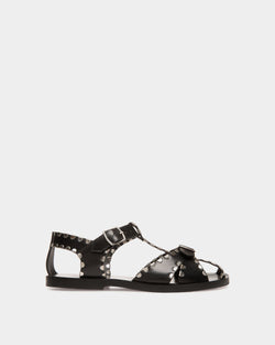 Salis Flat Sandal in Black Leather