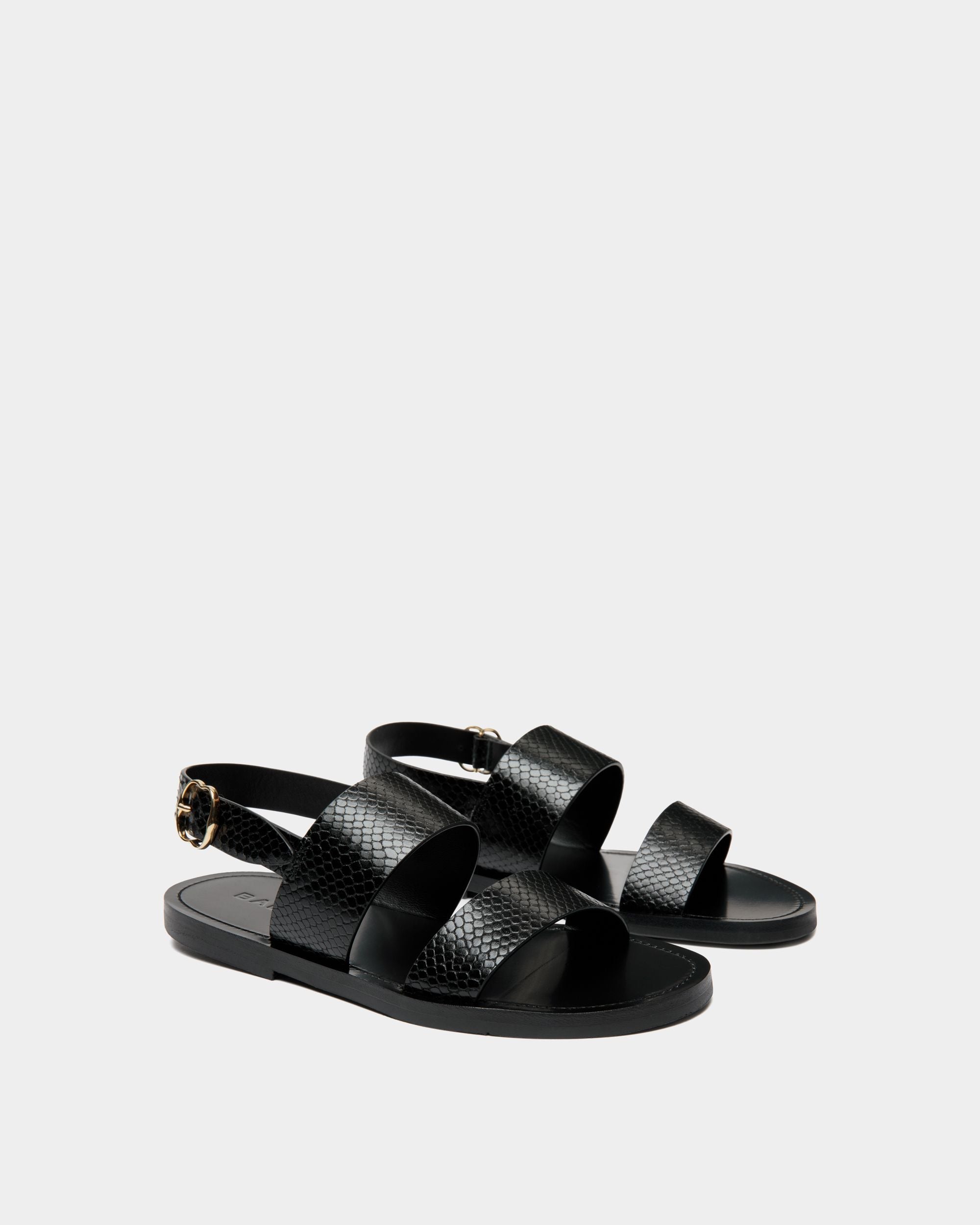 Bally Global - Sandalias Planas Baudy De Piel Con Estampado Pitón - Negro