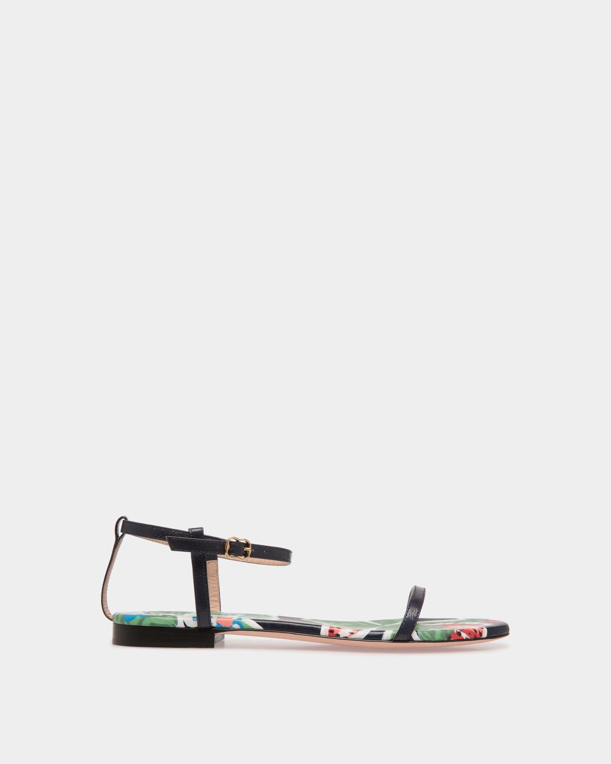Bally Global - Katy Flat Sandal in Strawberry Print Brushed Leather - Blue