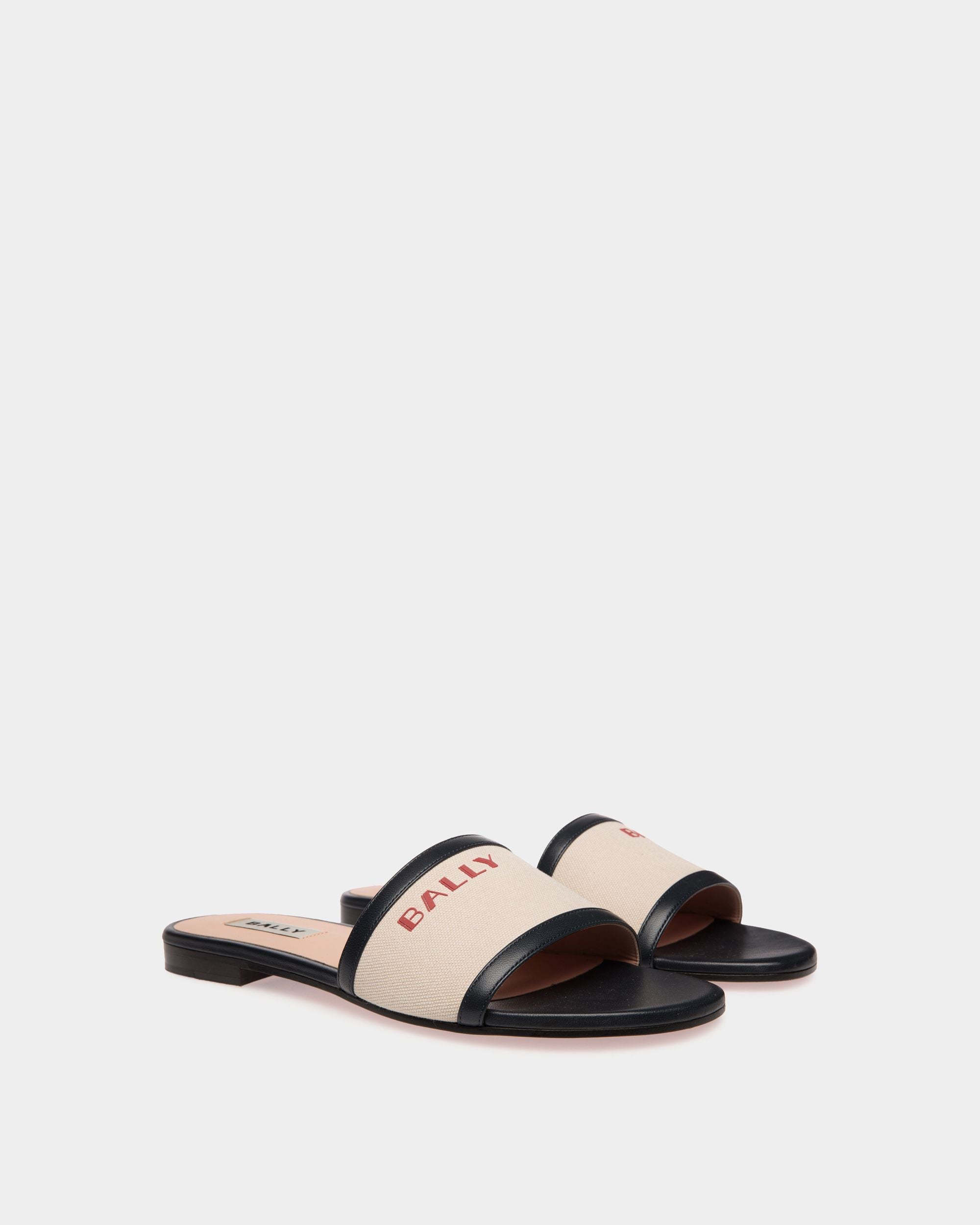 Bally Global - Sandalia Summer Capsule De Lona Y Piel Natural Y Navy Blue - Multicolor