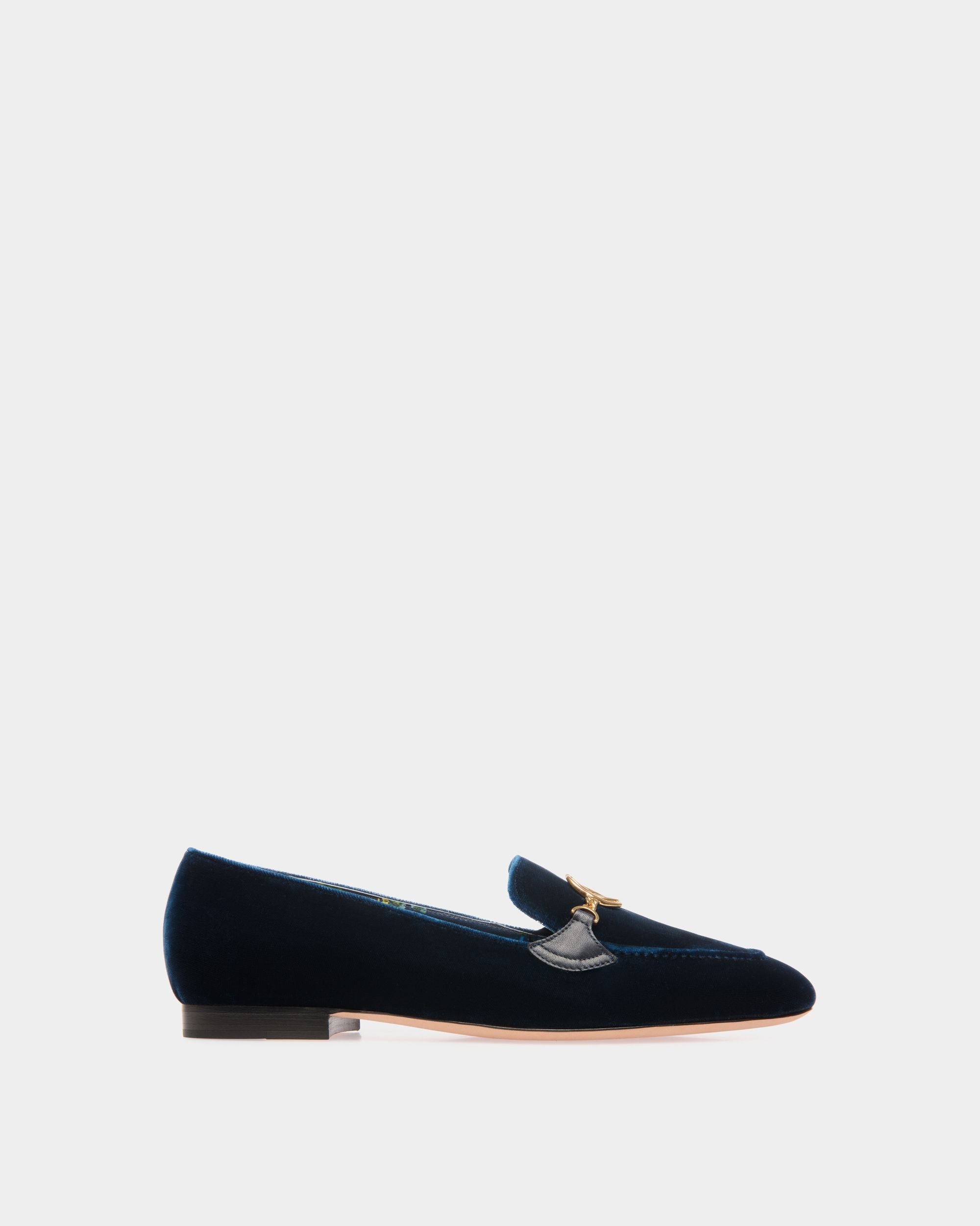 Bally Global - Daily Emblem Loafer in Navy Blue Velvet Fabric - Blue