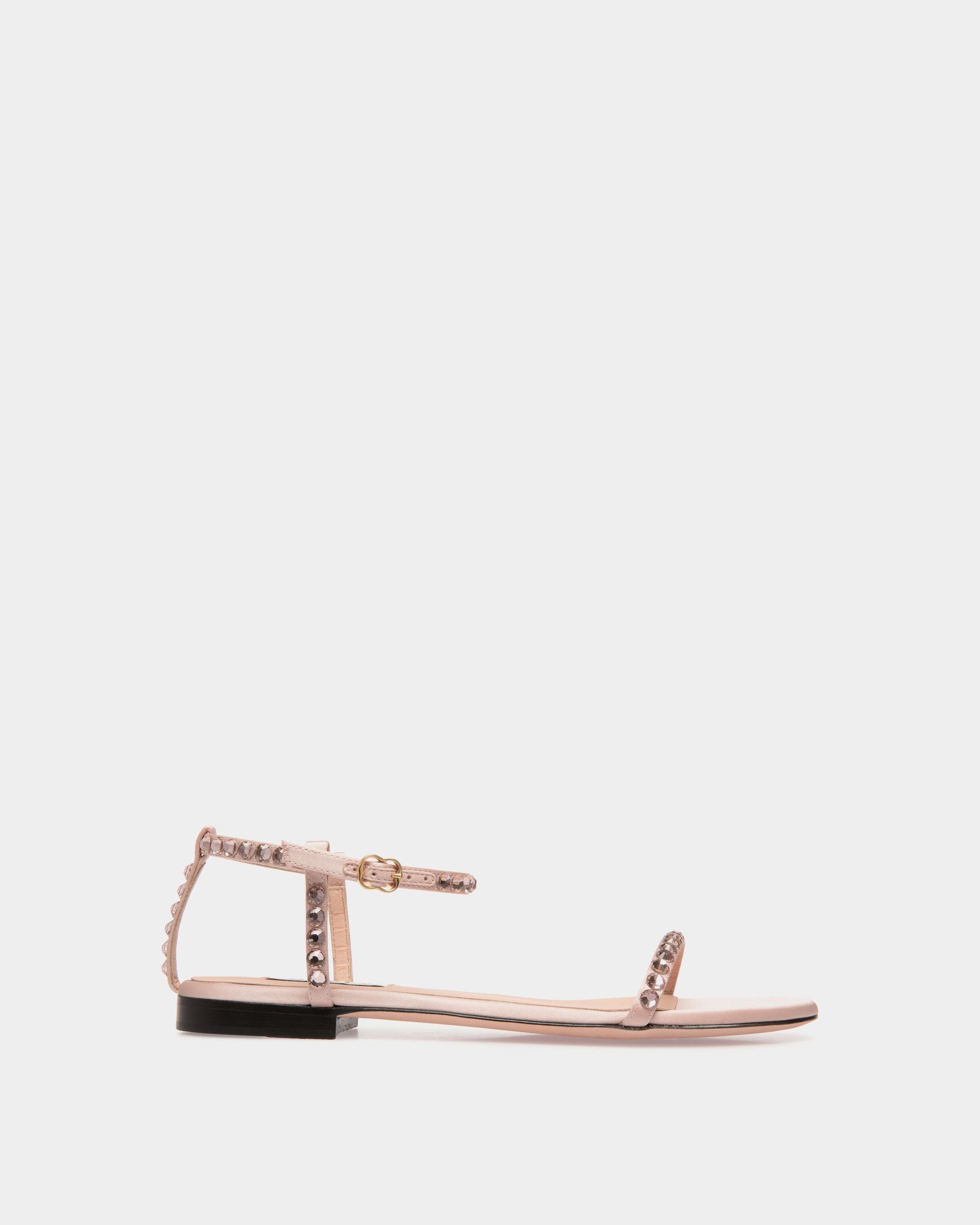 Bally Global - Katy Flat Sandal in Light Pink Fabric with Crystals - Pink