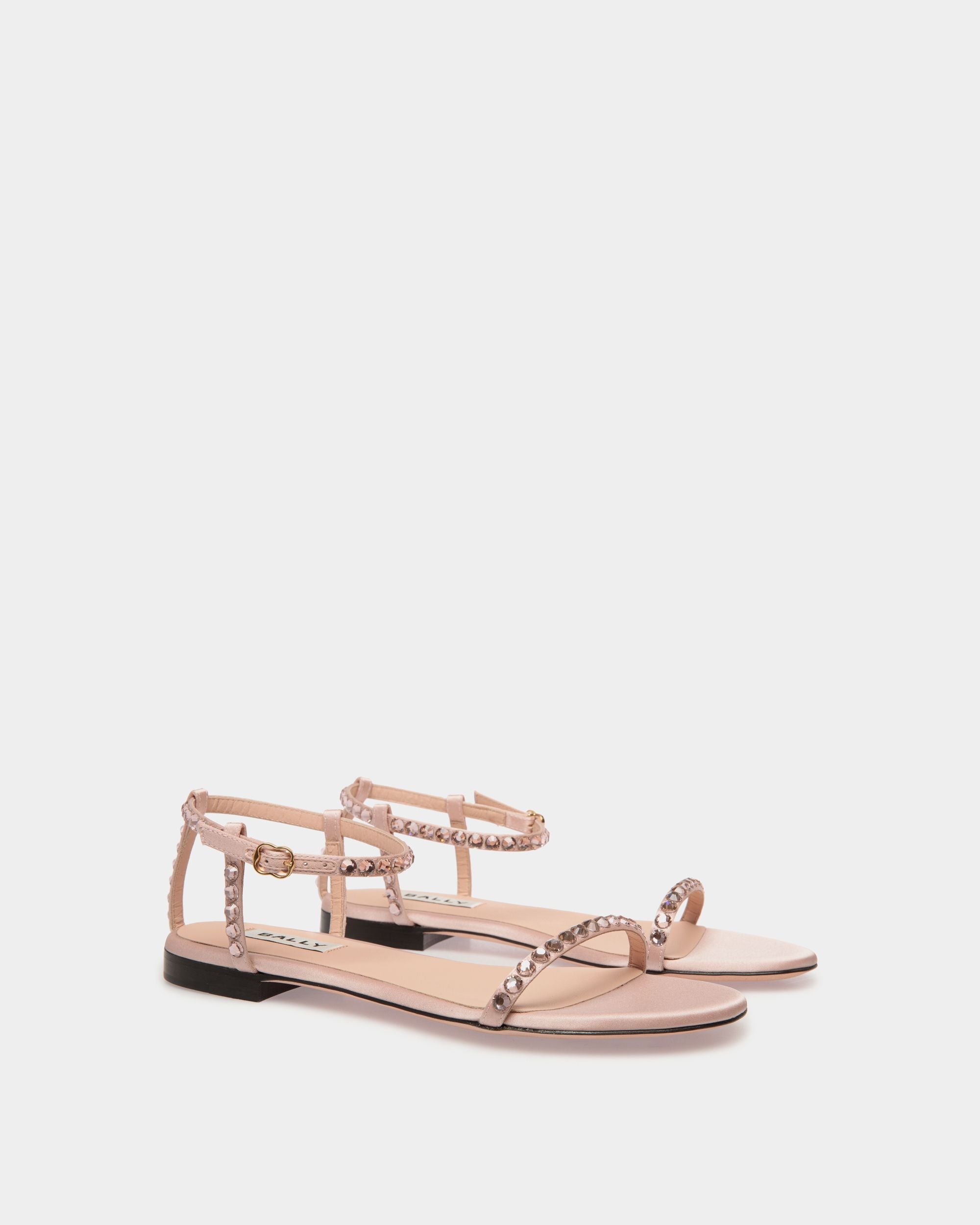 Bally Global - Katy Flat Sandal in Light Pink Fabric with Crystals - Pink