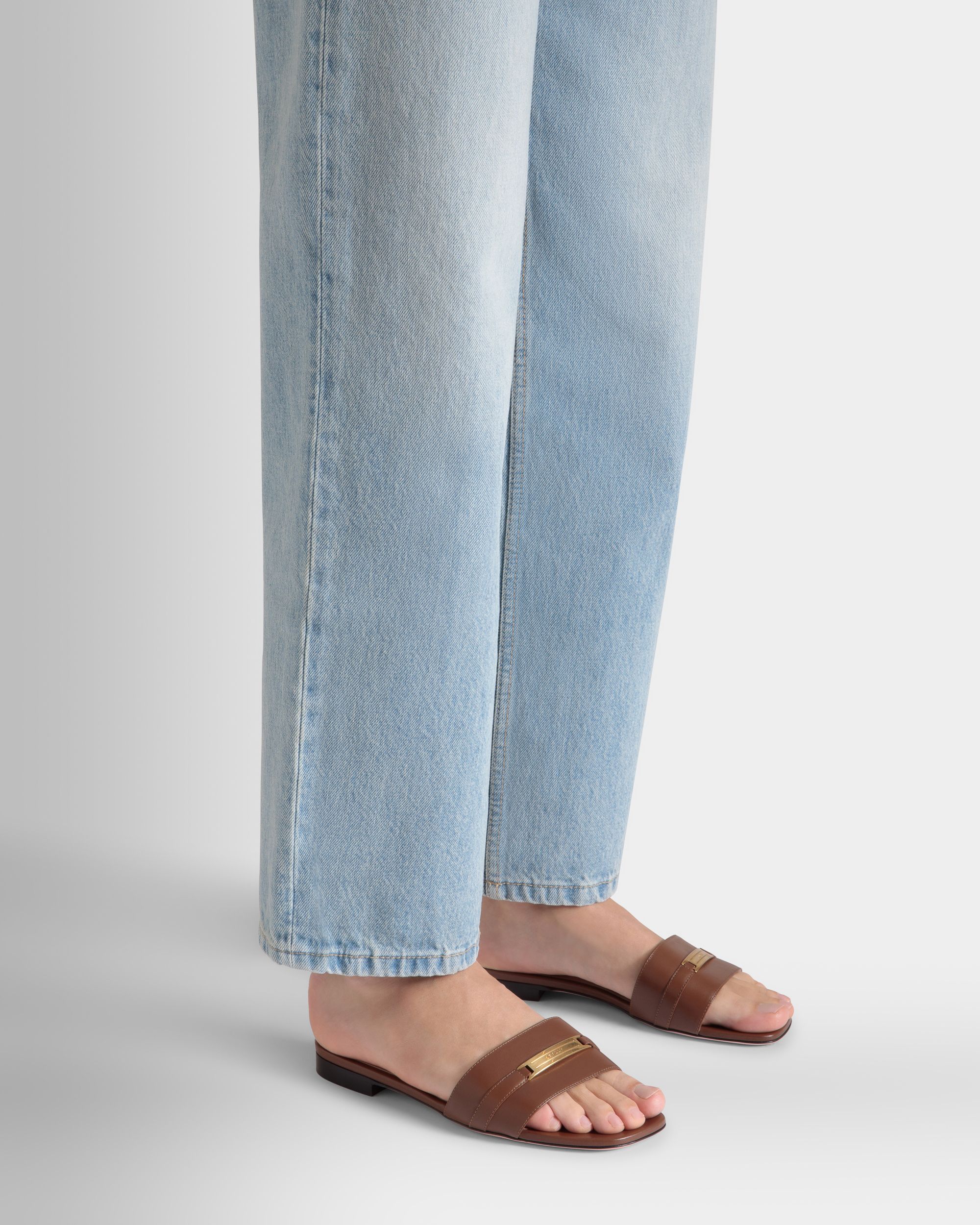 Bally Global - Deco Flat Sandal in Brown Leather - Brown