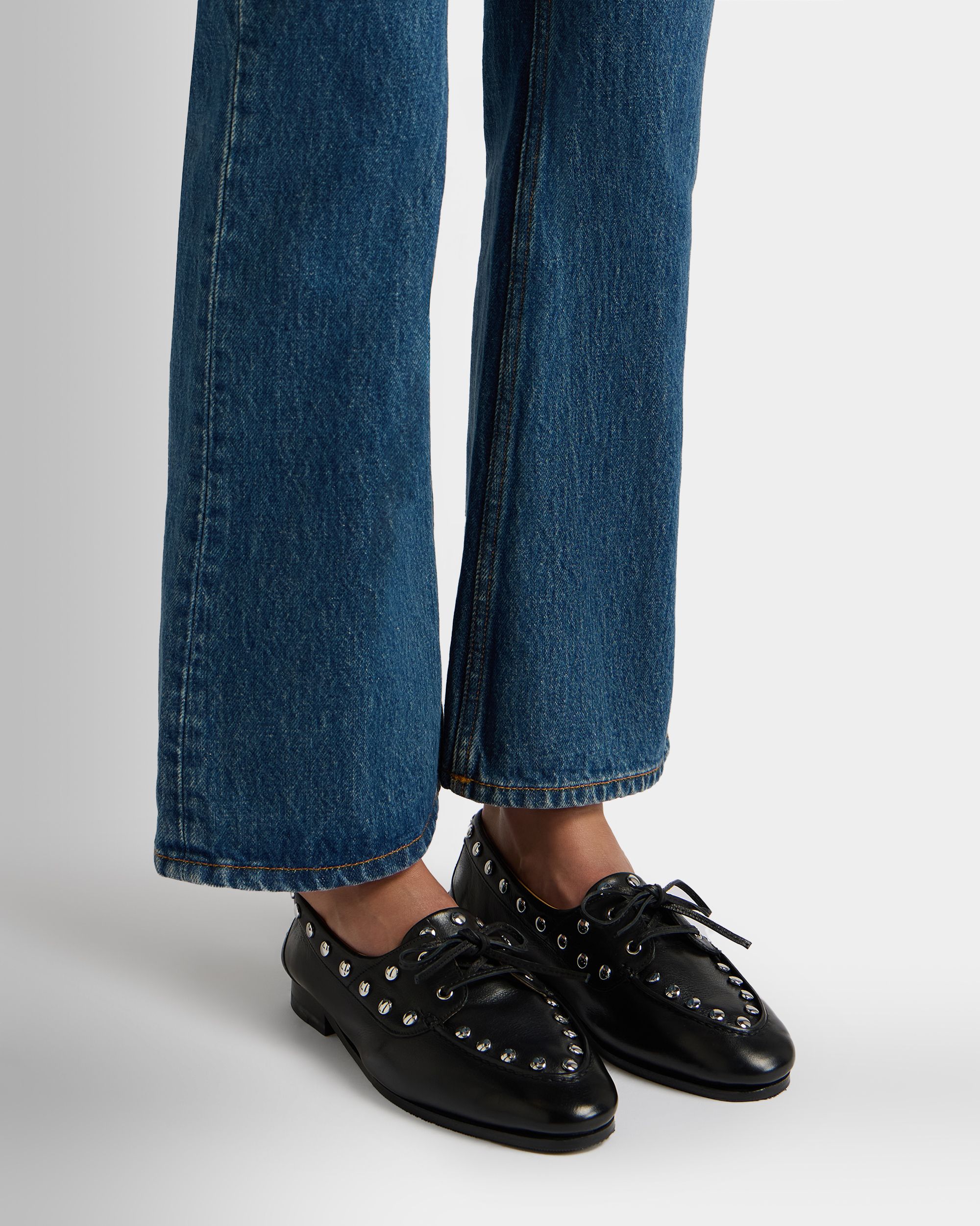 Bally Global - Plume Moccasin in Black Leather with Studs - Black