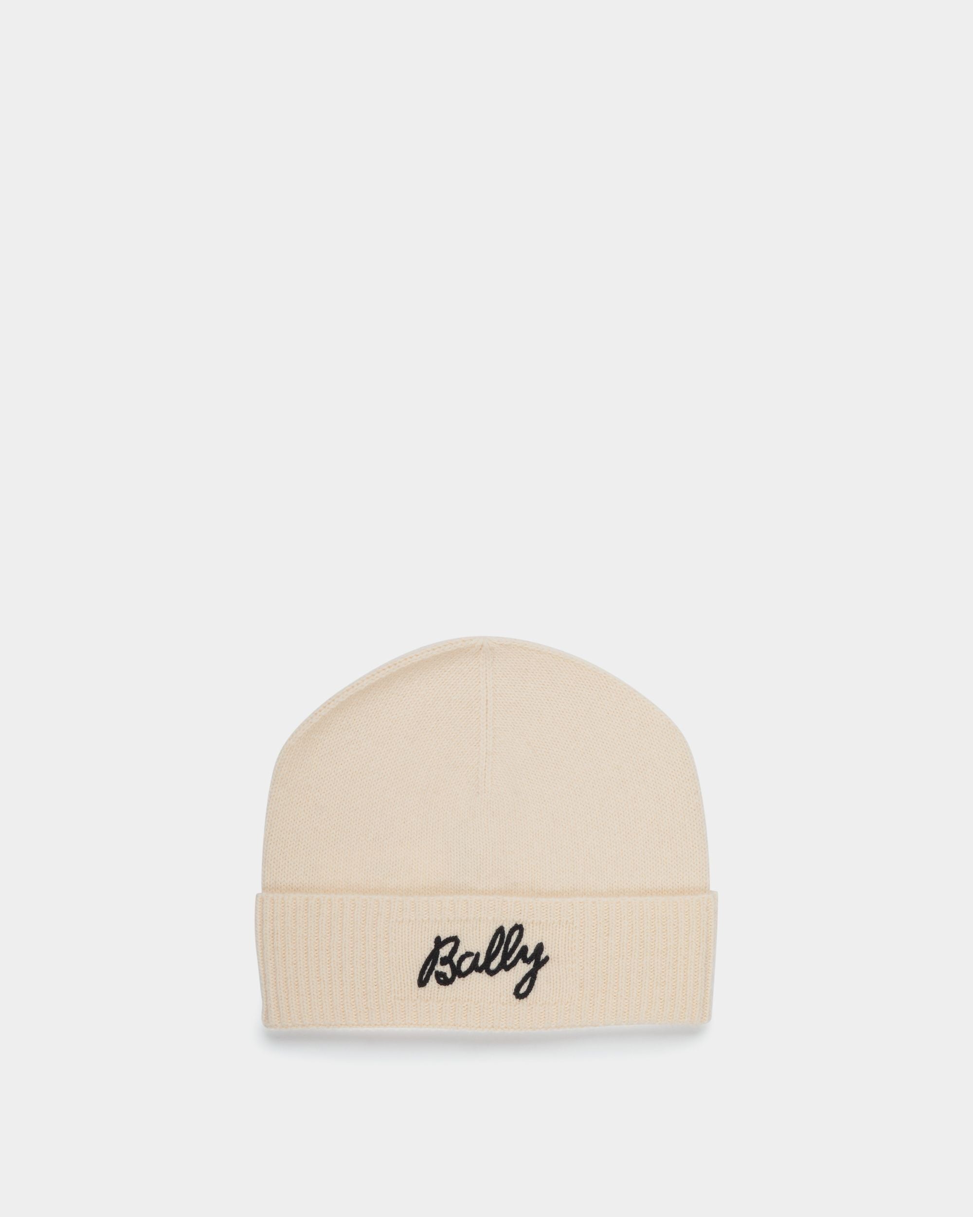 Bally Global - Beanie With a Logo In Ivory Wool - Blanco