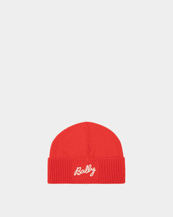 Beanie With Logo In Candy Red Wool