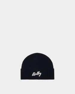 Beanie With Logo In Navy Blue Wool