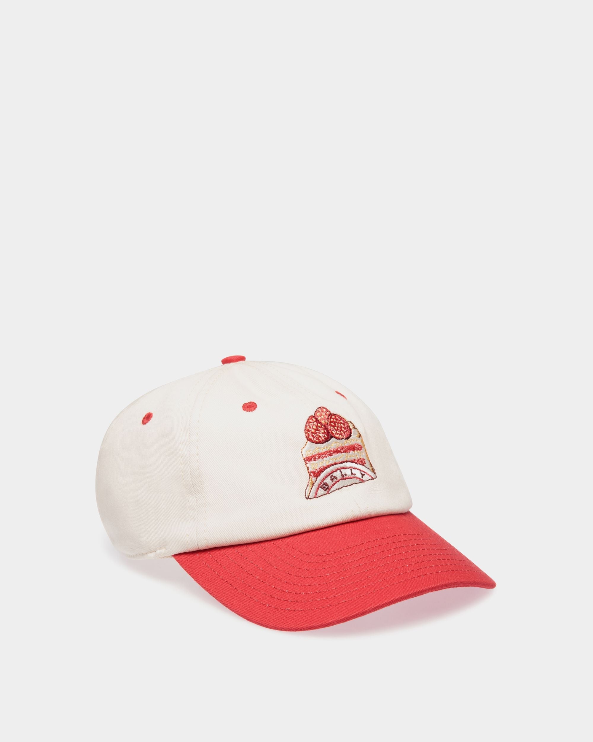 Bally Global - Gorra De Algodón Marfil Y Rojo Con Bordado Bally Cake - Blanco