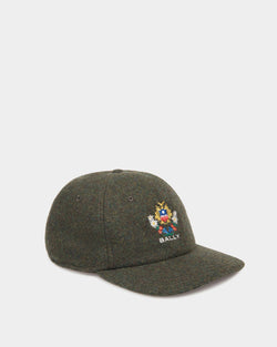 Casquette De Baseball De La Capsule D'hiver En Laine Vert Foncé Ornée De Fleurs Des Alpes