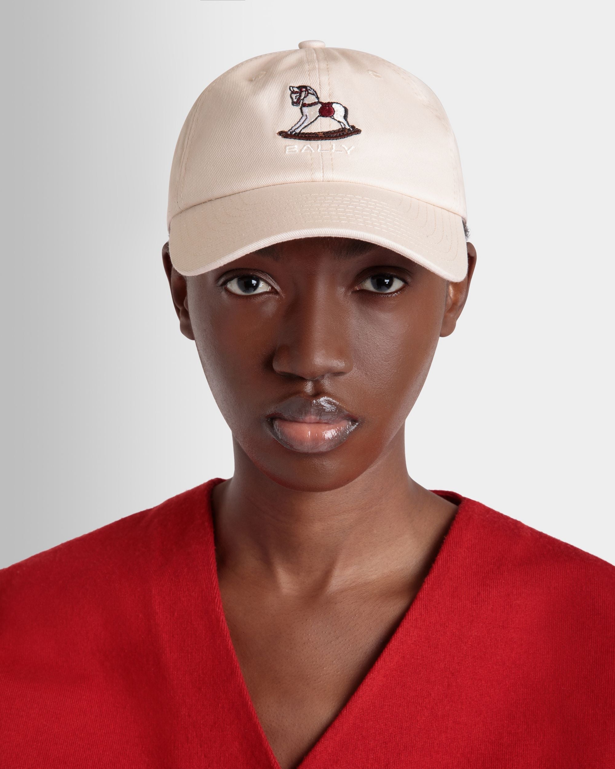 Bally Global - Baseball Hat with a Beni Bischof Rocking Horse in Ivory Cotton - White