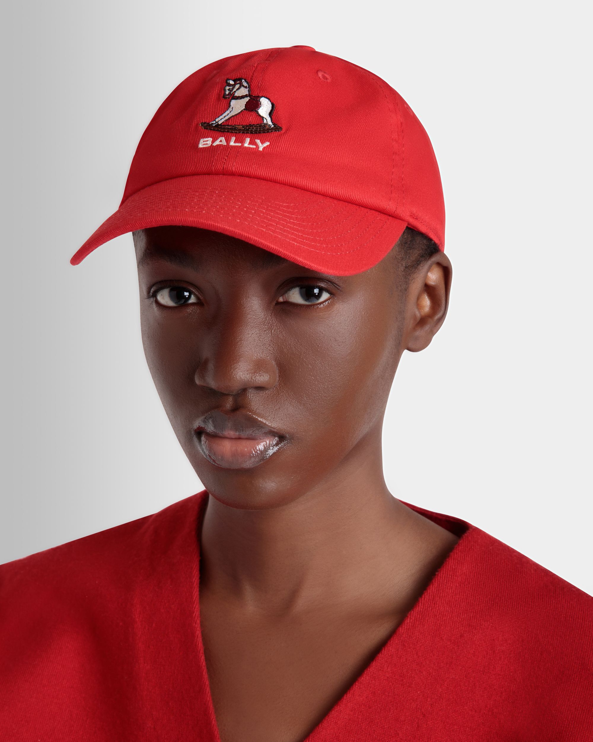 Bally Global - Baseball Hat with a Beni Bischof Rocking Horse in Red Cotton - Red