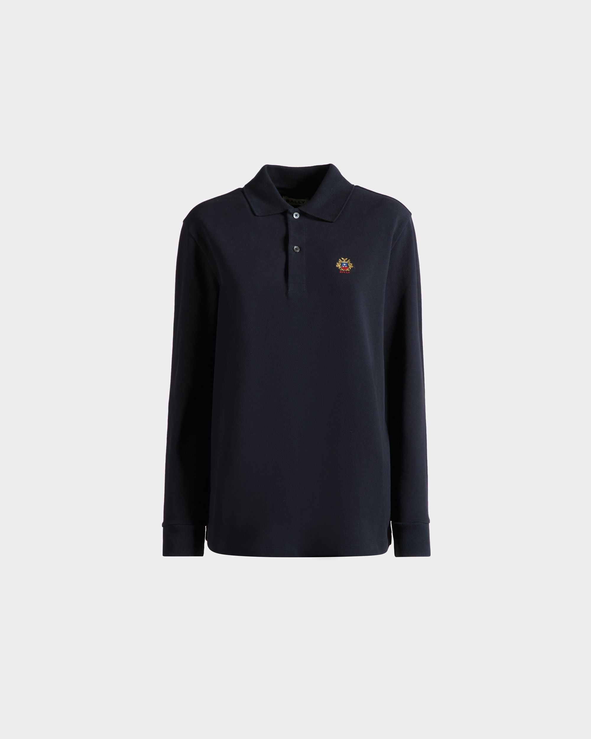 Bally Global - Long Sleeve Polo With a Bally Crest Logo In Navy Blue Cotton - Blue