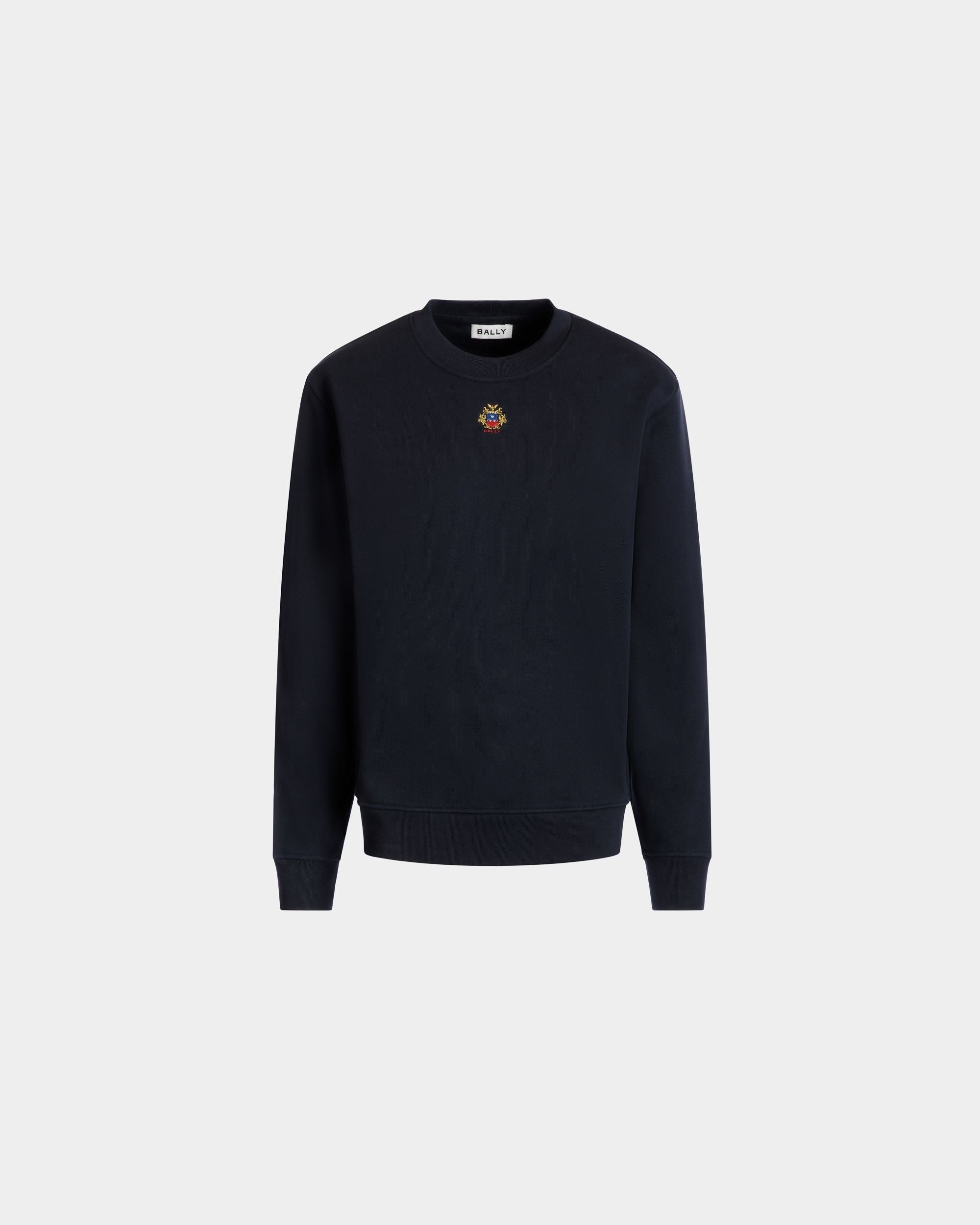 Bally Global - Crewneck With Bally Crest Logo In Navy Blue Cotton - Blue
