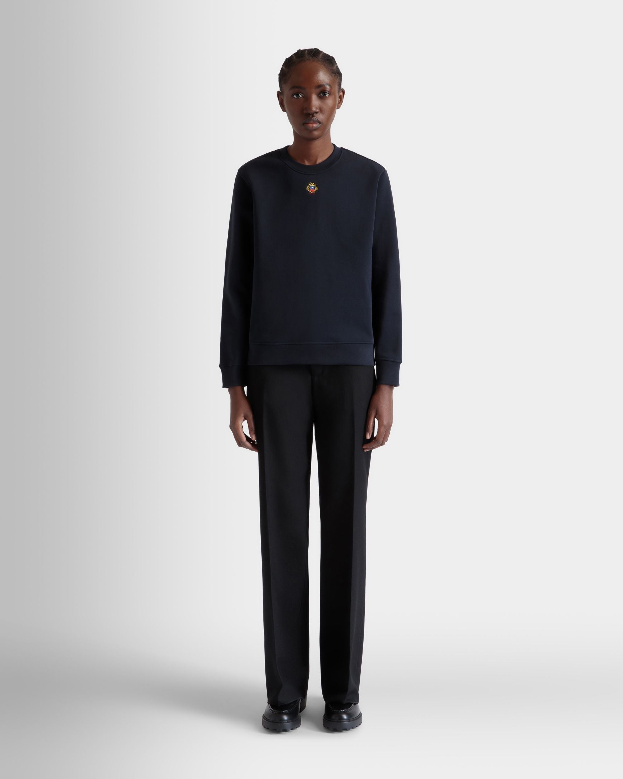 Bally Global - Crewneck With Bally Crest Logo In Navy Blue Cotton - Blue