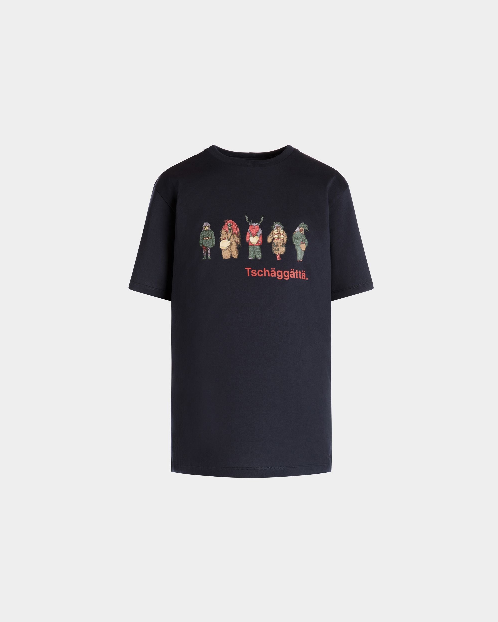 Bally Global - T-Shirt With Forest Mask Prints In Navy Blue Cotton - Bleu